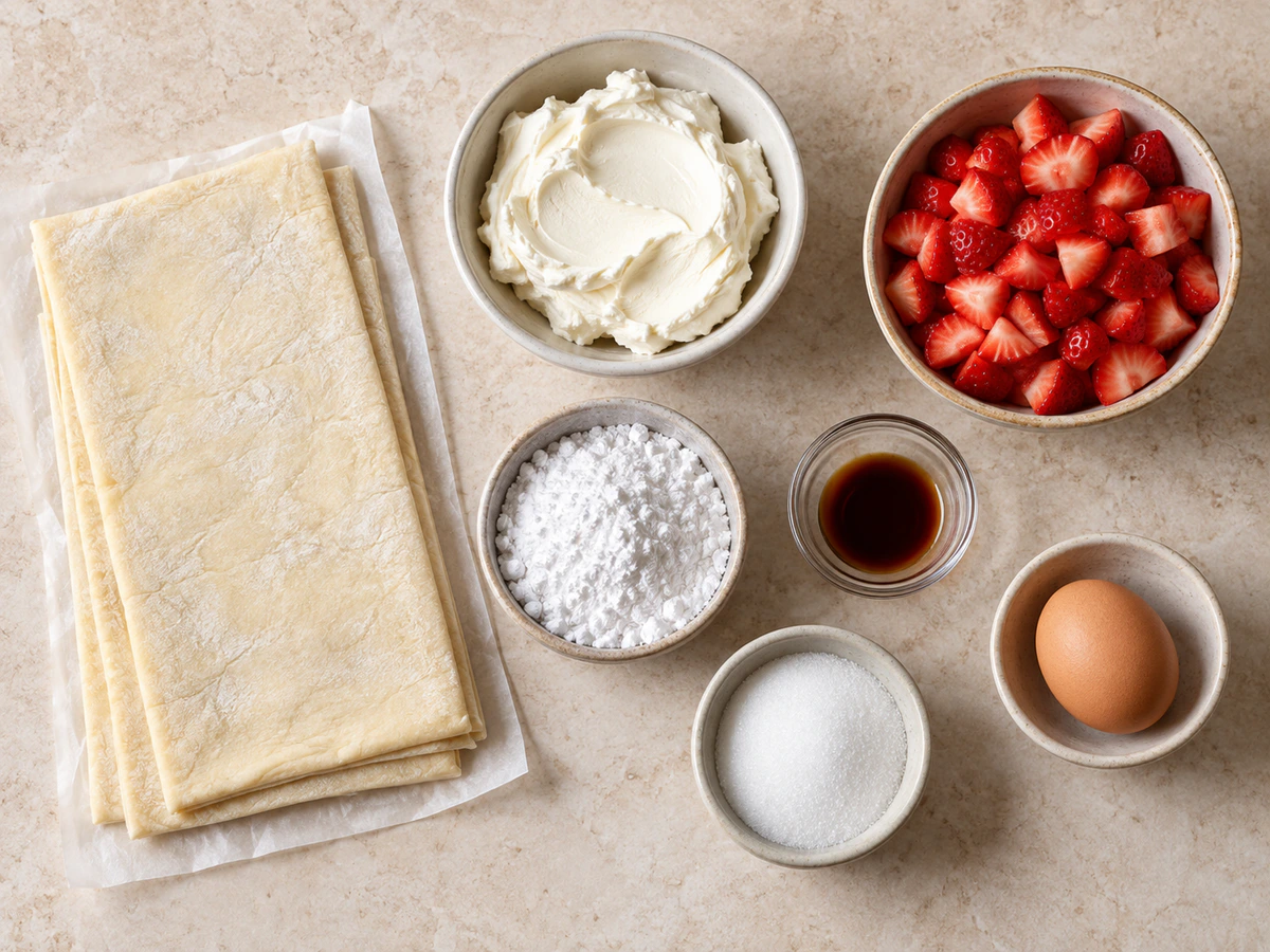 Exact measured ingredients for Sweet Pastries With Fresh Strawberries