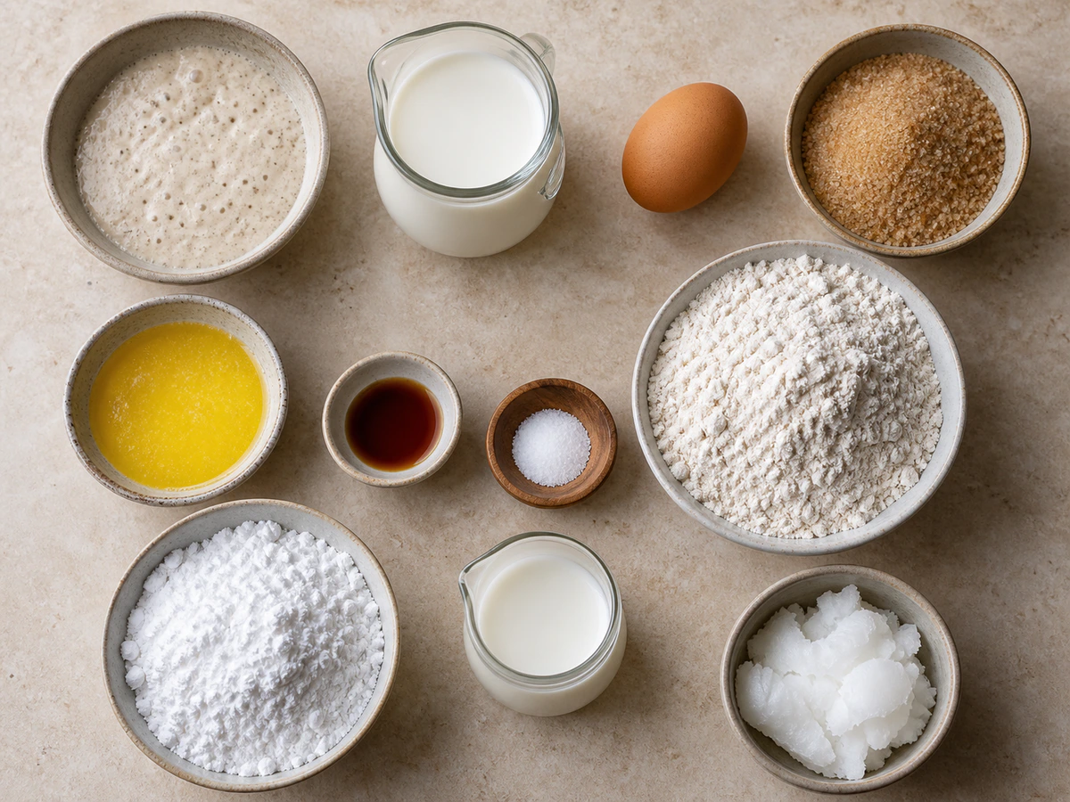 Exact measured ingredients for Glazed Sourdough Donuts