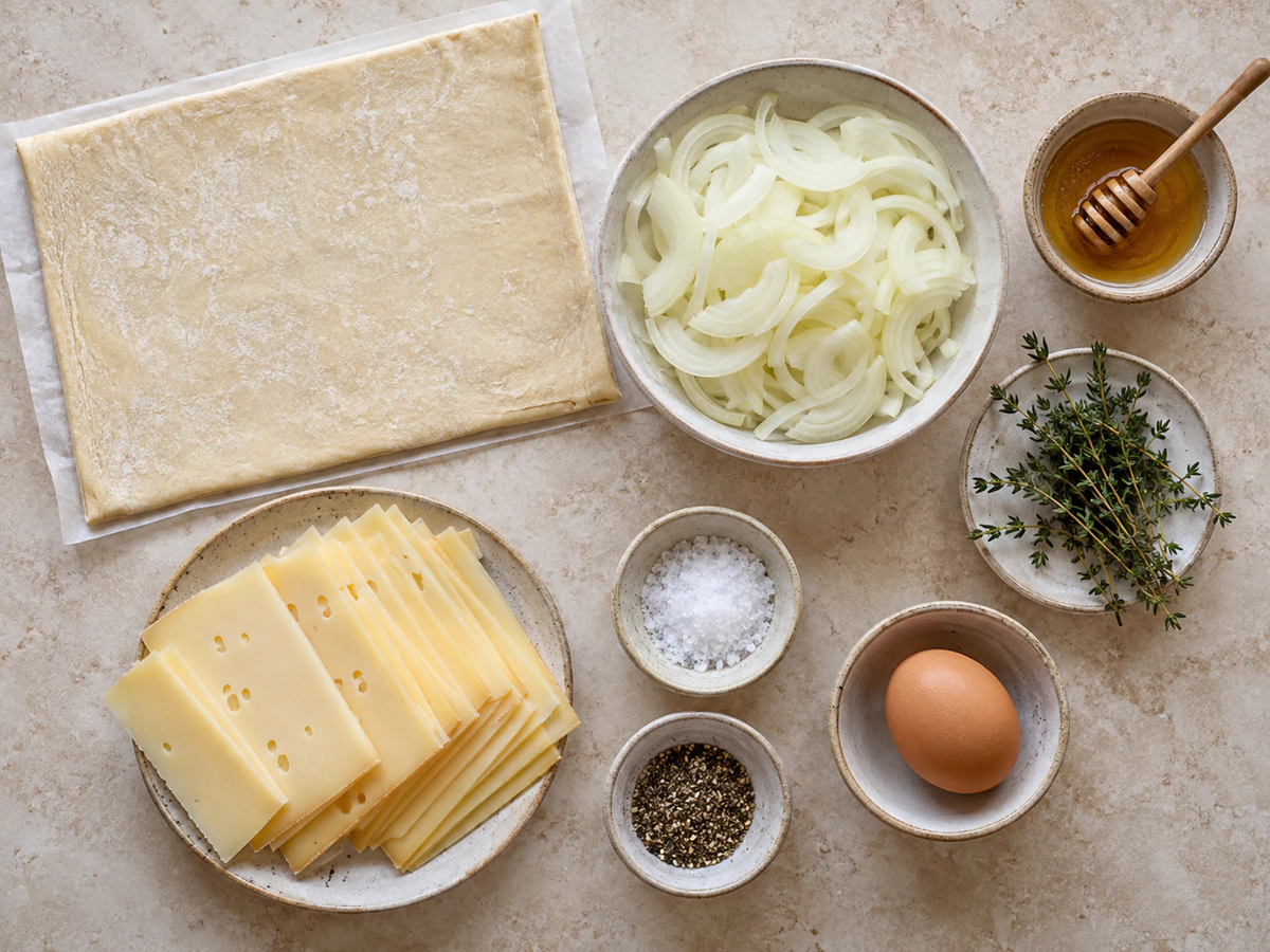 Exact measured ingredients for Onion Gruyere Tarts