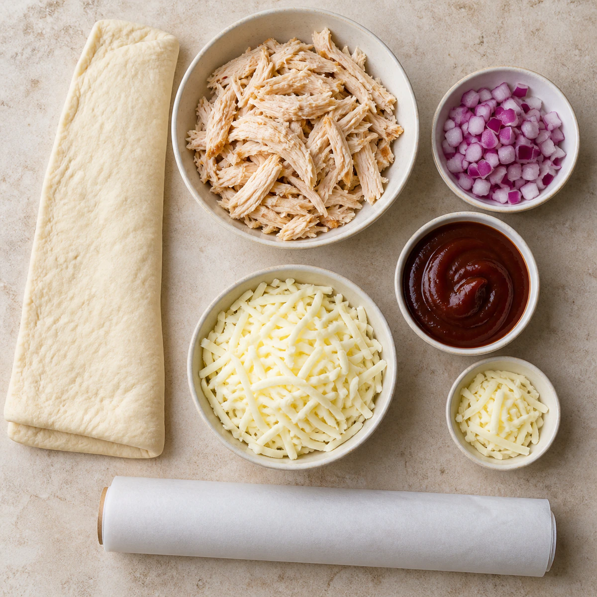 Exact measured ingredients for BBQ Chicken Roll-Ups