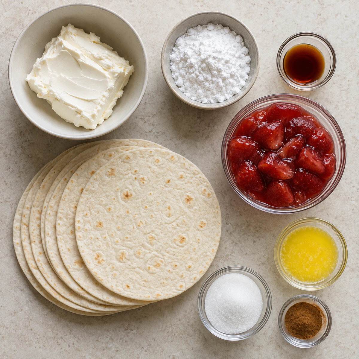 Exact measured ingredients for Strawberry Air Fryer Cheesecake Chimichangas