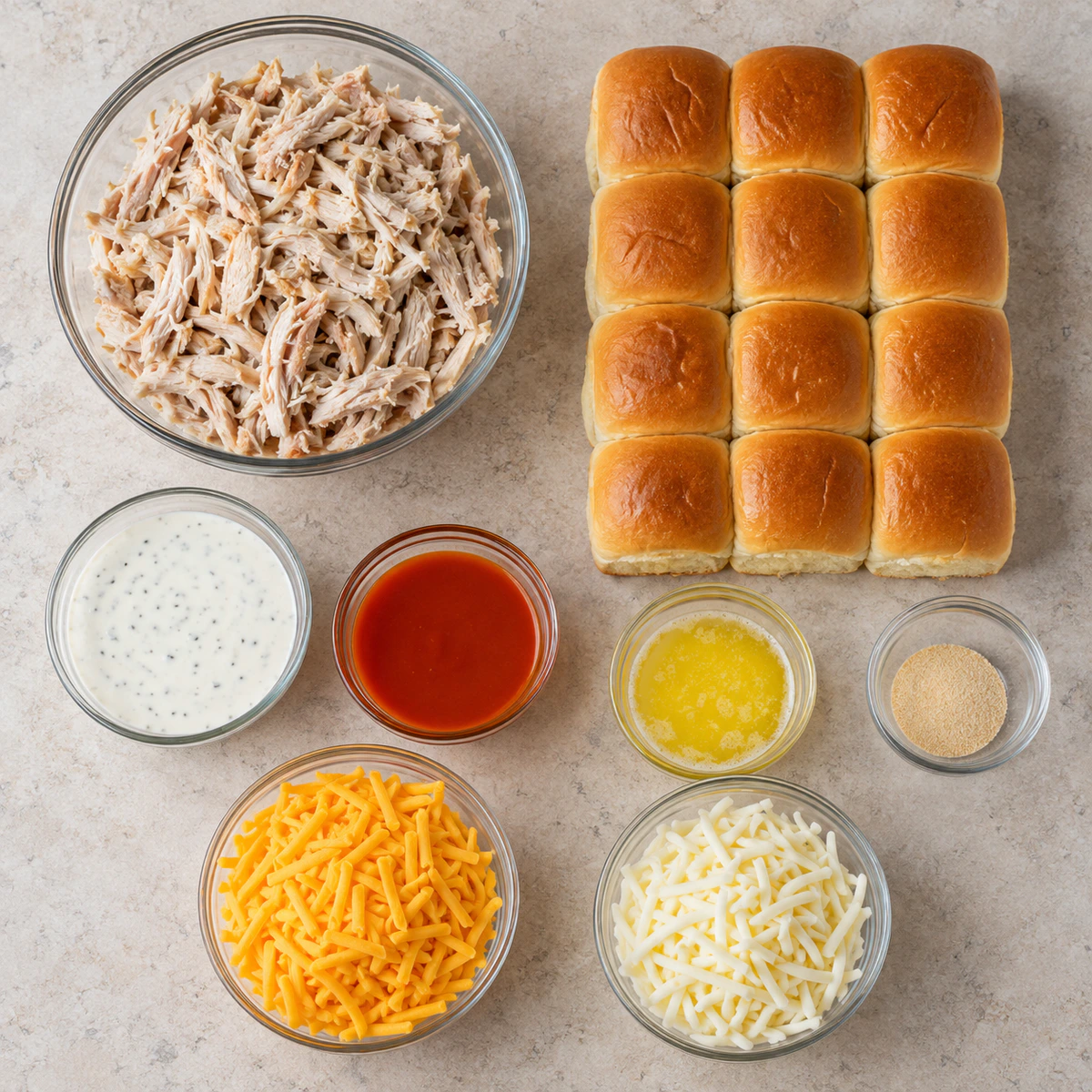 Exact measured ingredients for Buffalo Chicken Sliders