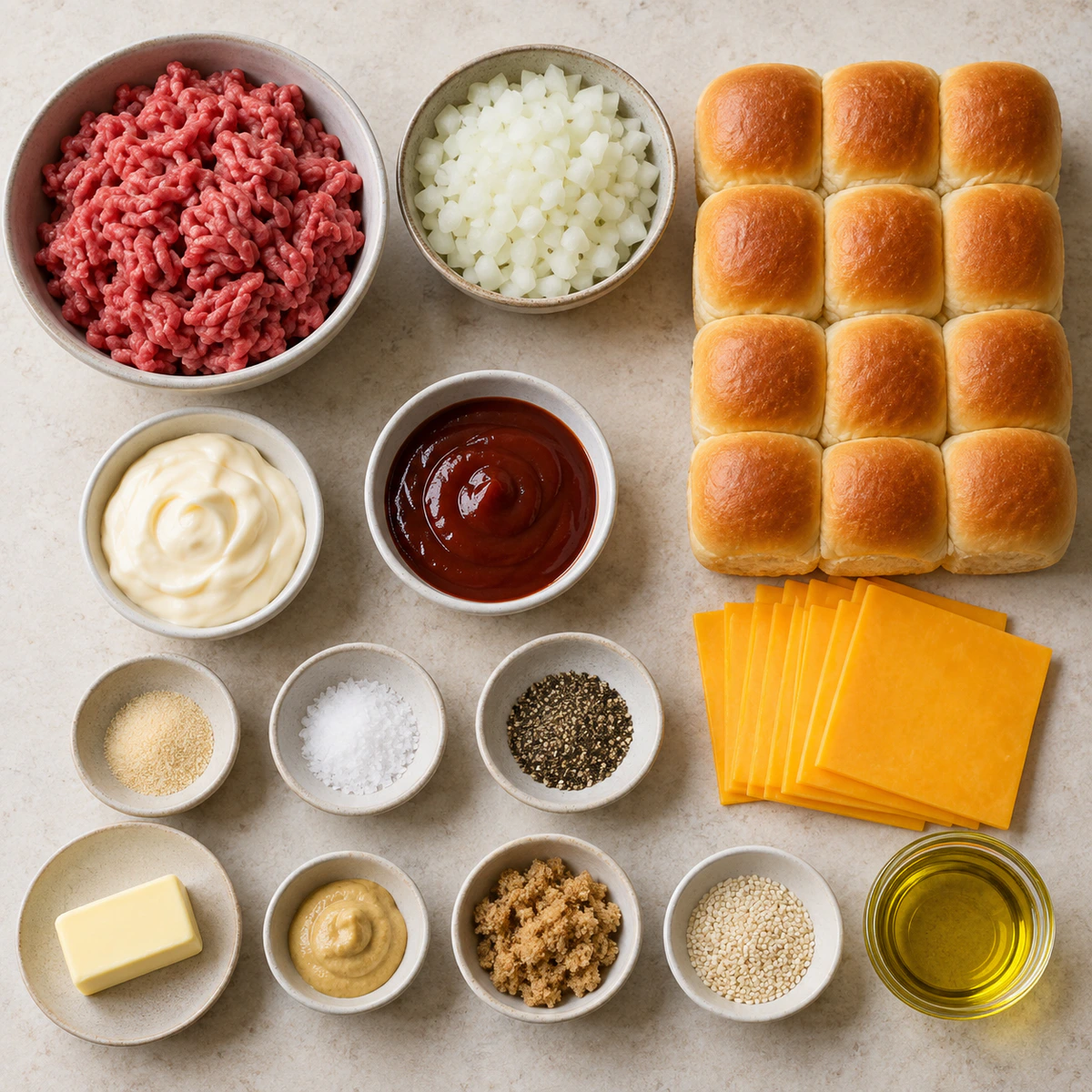 Exact measured ingredients for Cheeseburger Sliders with Hawaiian Rolls