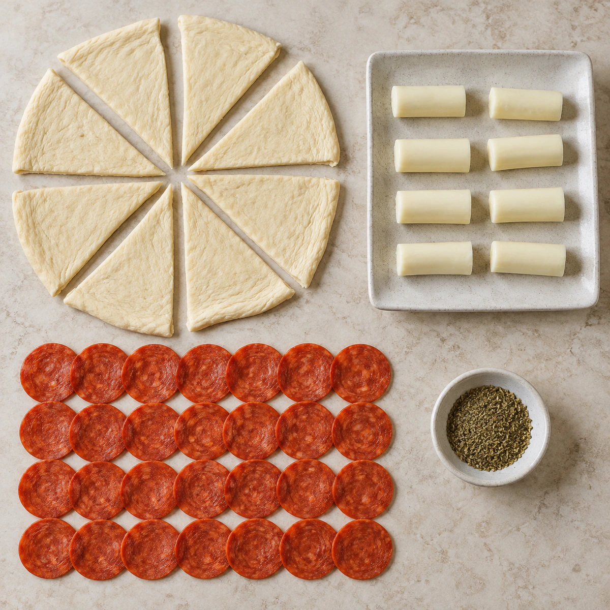 Exact measured ingredients for Mozzarella Pepperoni Croissant Rolls