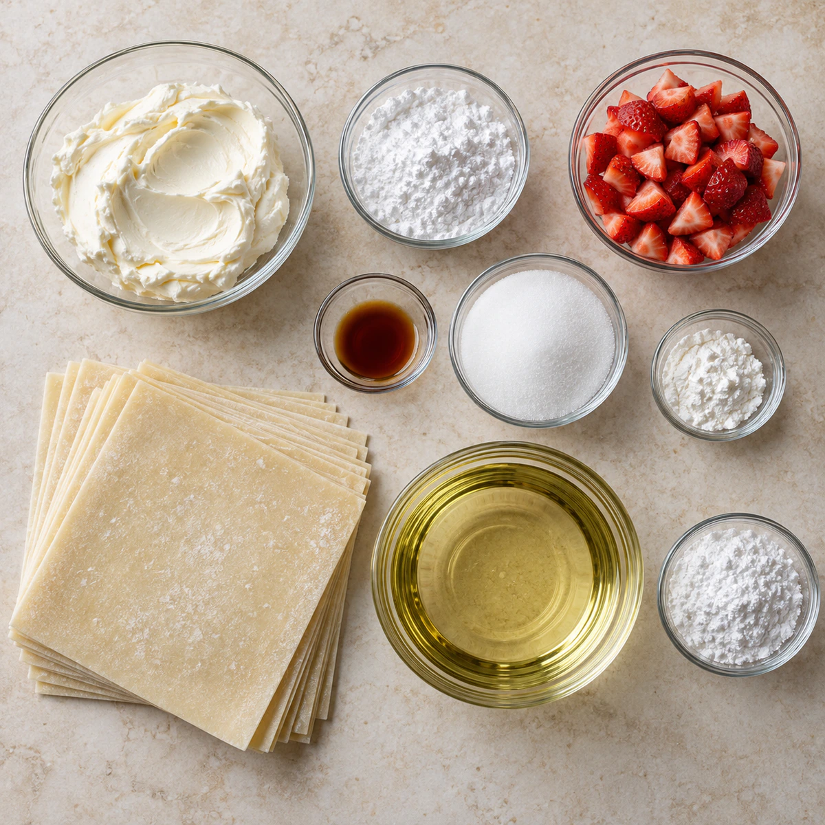 Exact measured ingredients for Strawberry Cheesecake Eggroll Bites