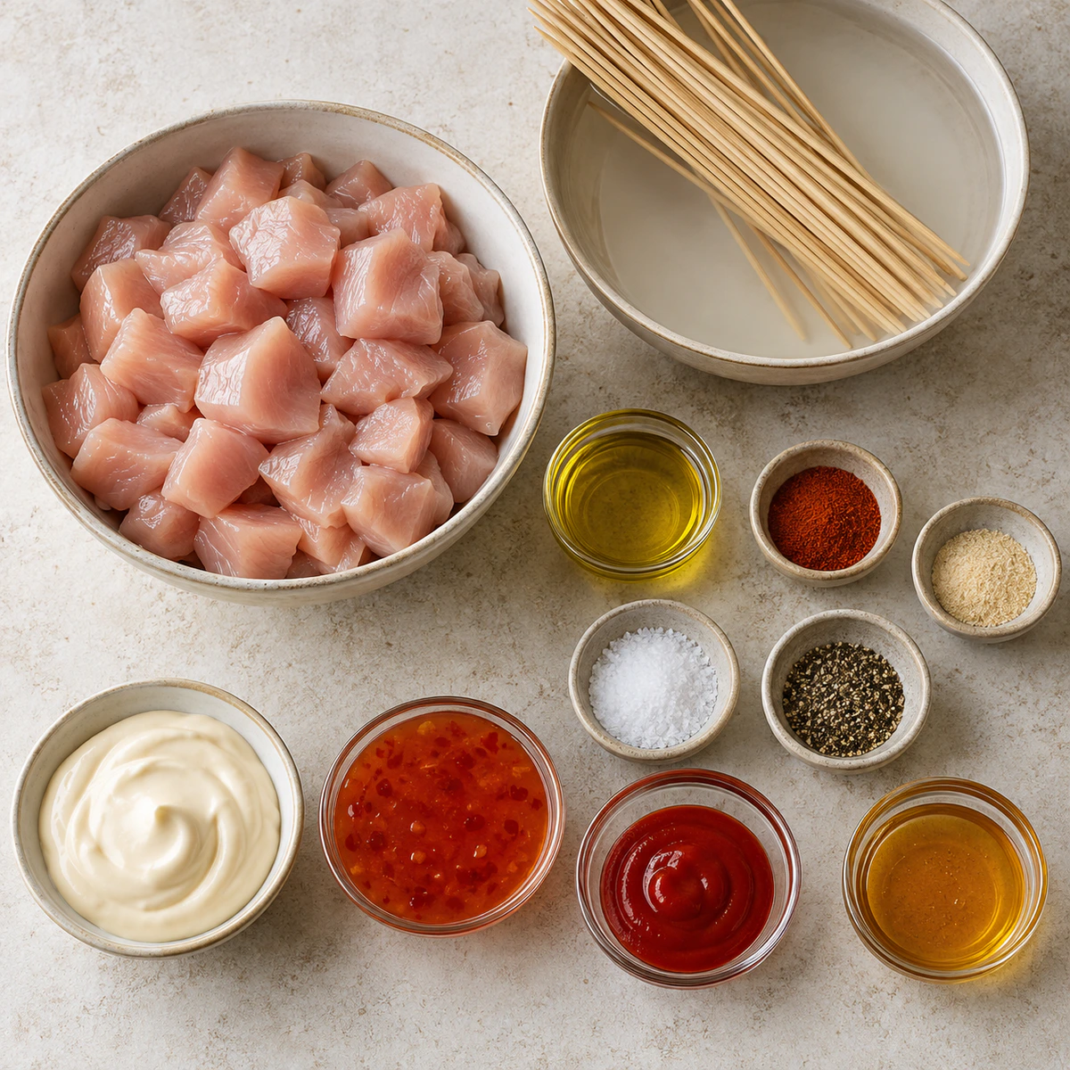 Exact measured ingredients for Bang Bang Chicken Skewers