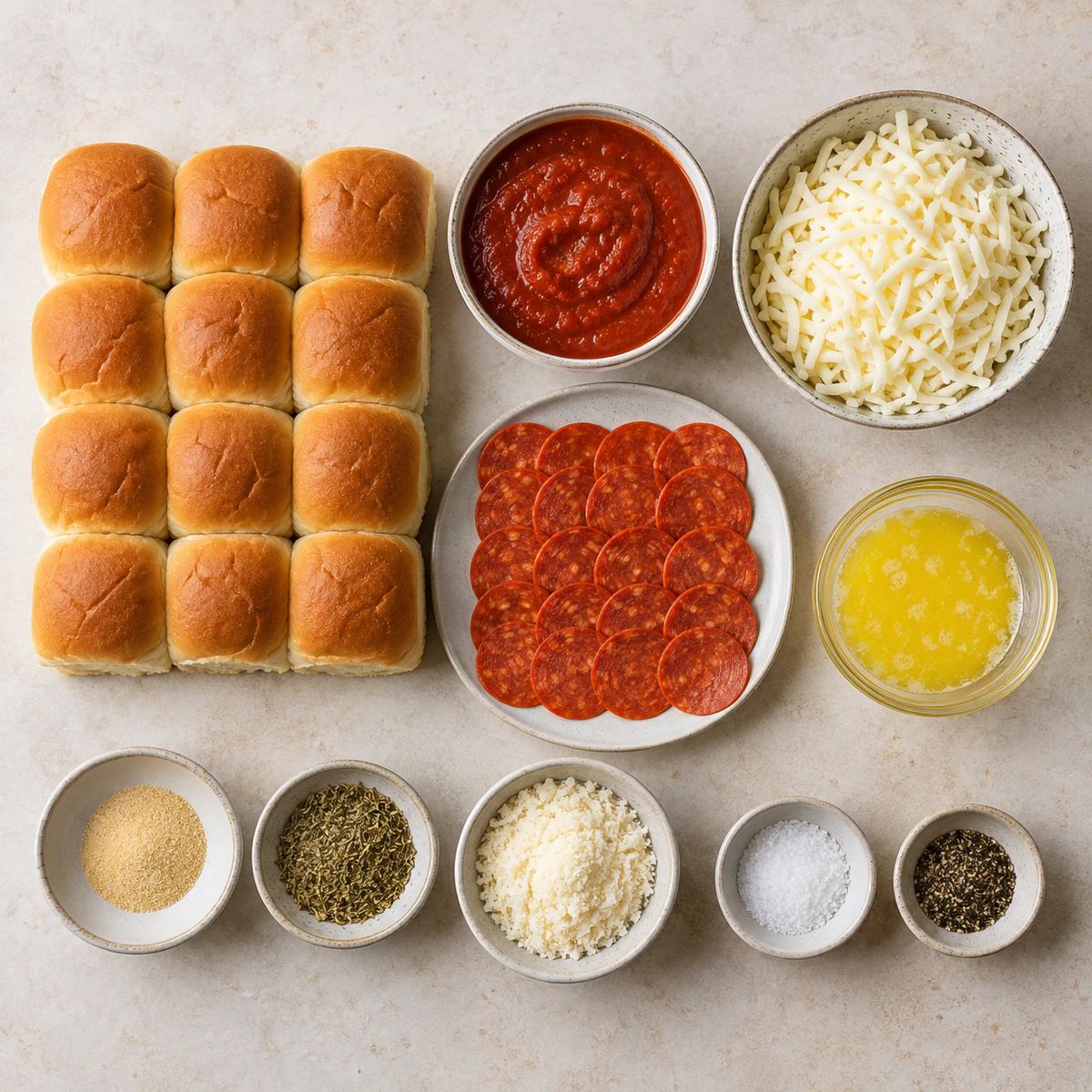 Exact measured ingredients for Game Day Cheesy Pizza Sliders