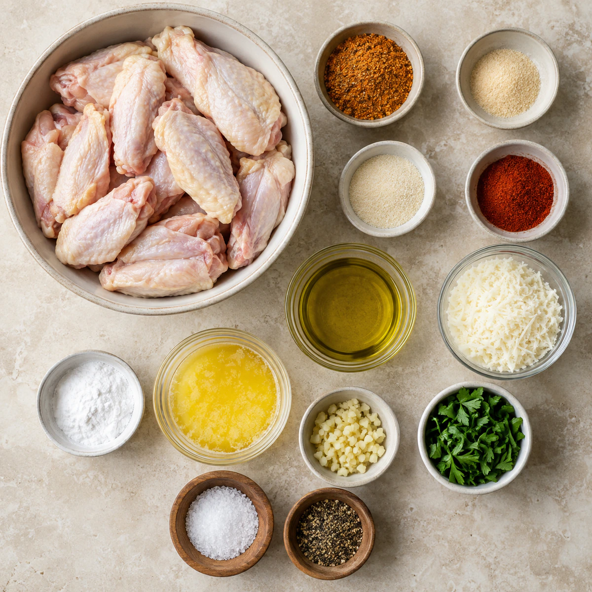 Exact measured ingredients for Garlic Parmesan Wings Air Fryer