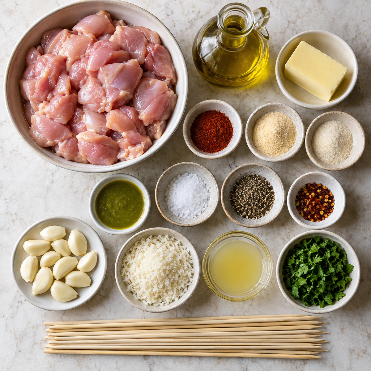 Exact measured ingredients for Air Fryer Garlic Parmesan Chicken Skewers