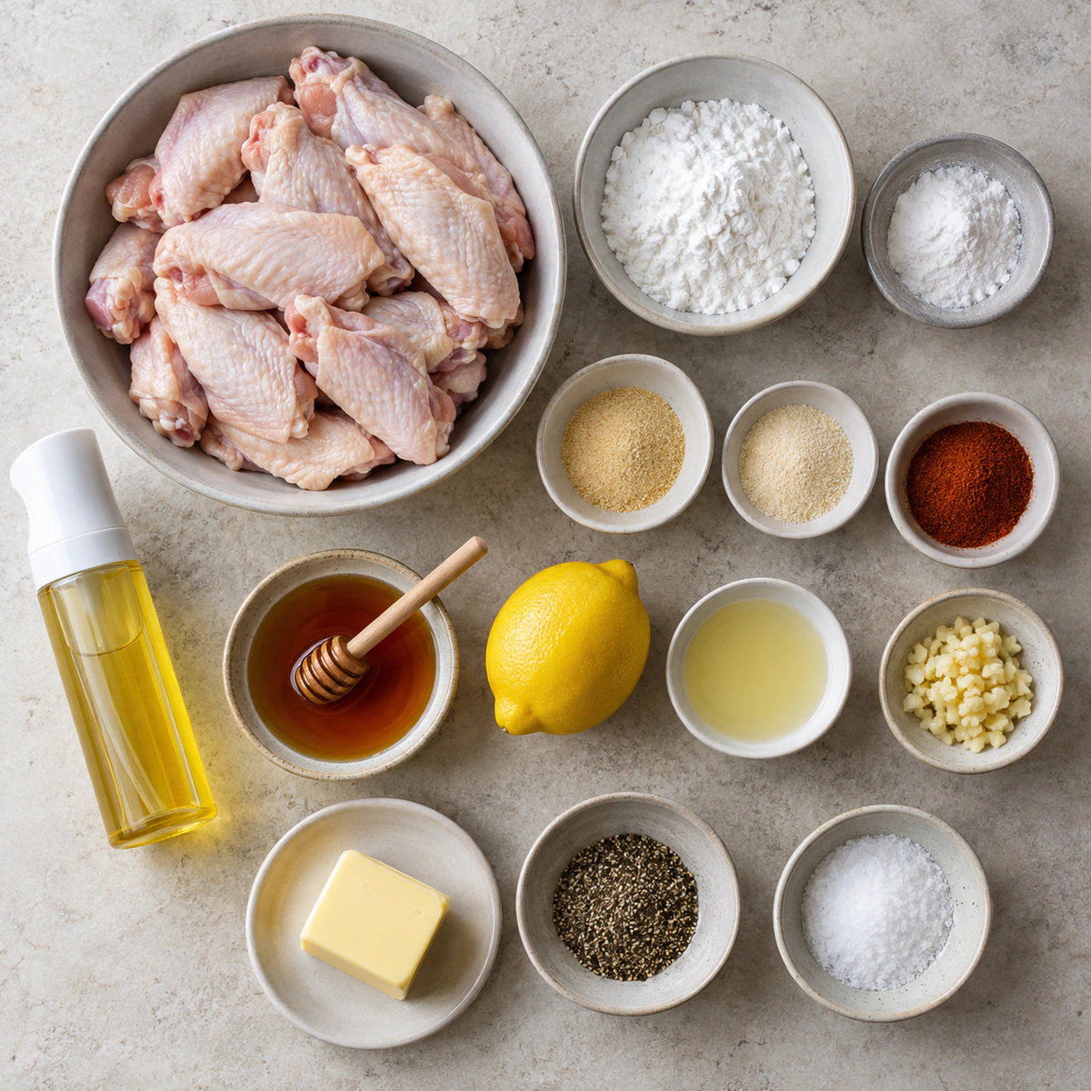 Exact measured ingredients for Honey Lemon Pepper Wings