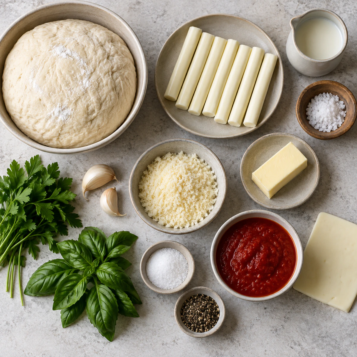 Exact measured ingredients for Cheesy Stuffed Garlic Bread Rolls