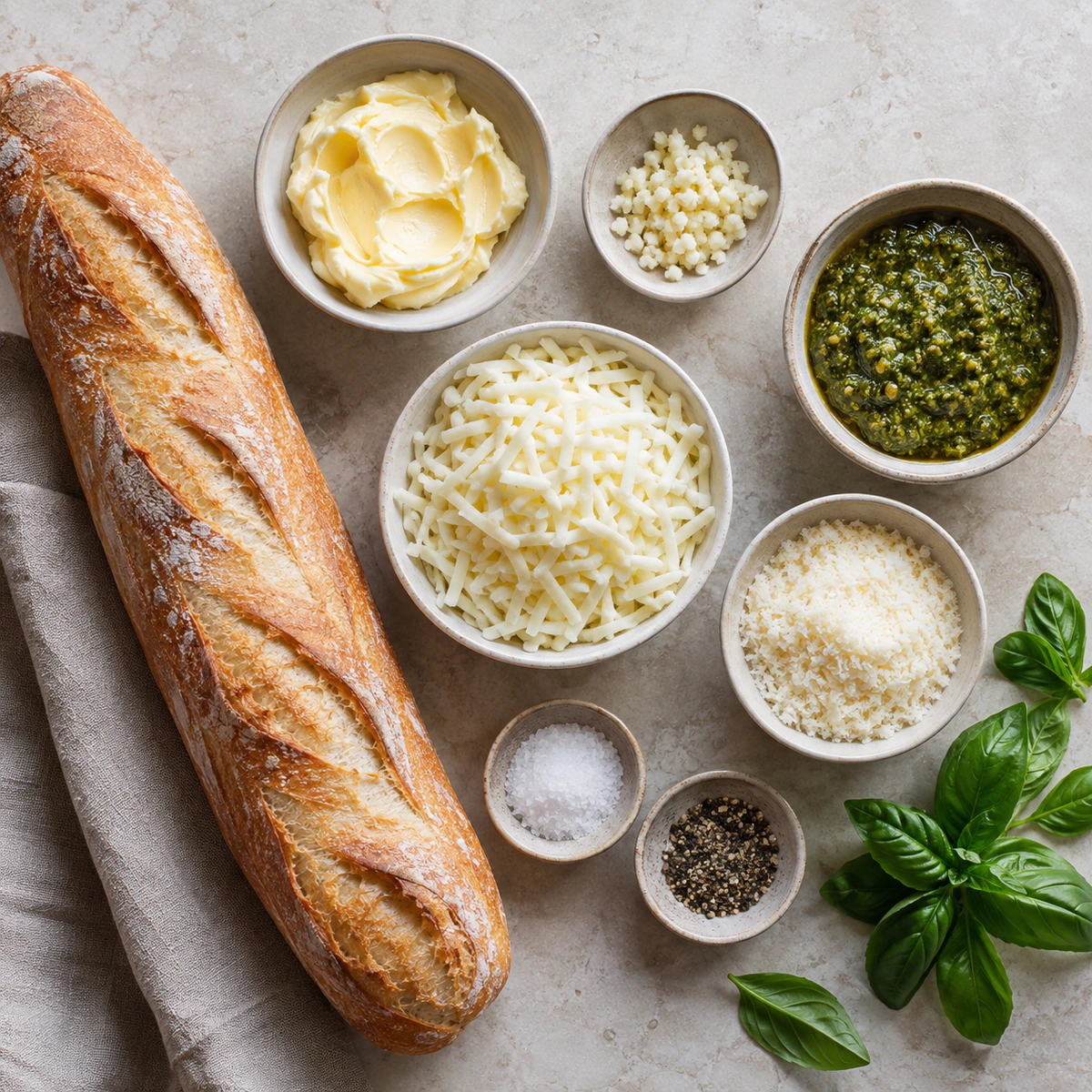 Exact measured ingredients for Pesto Garlic Bread