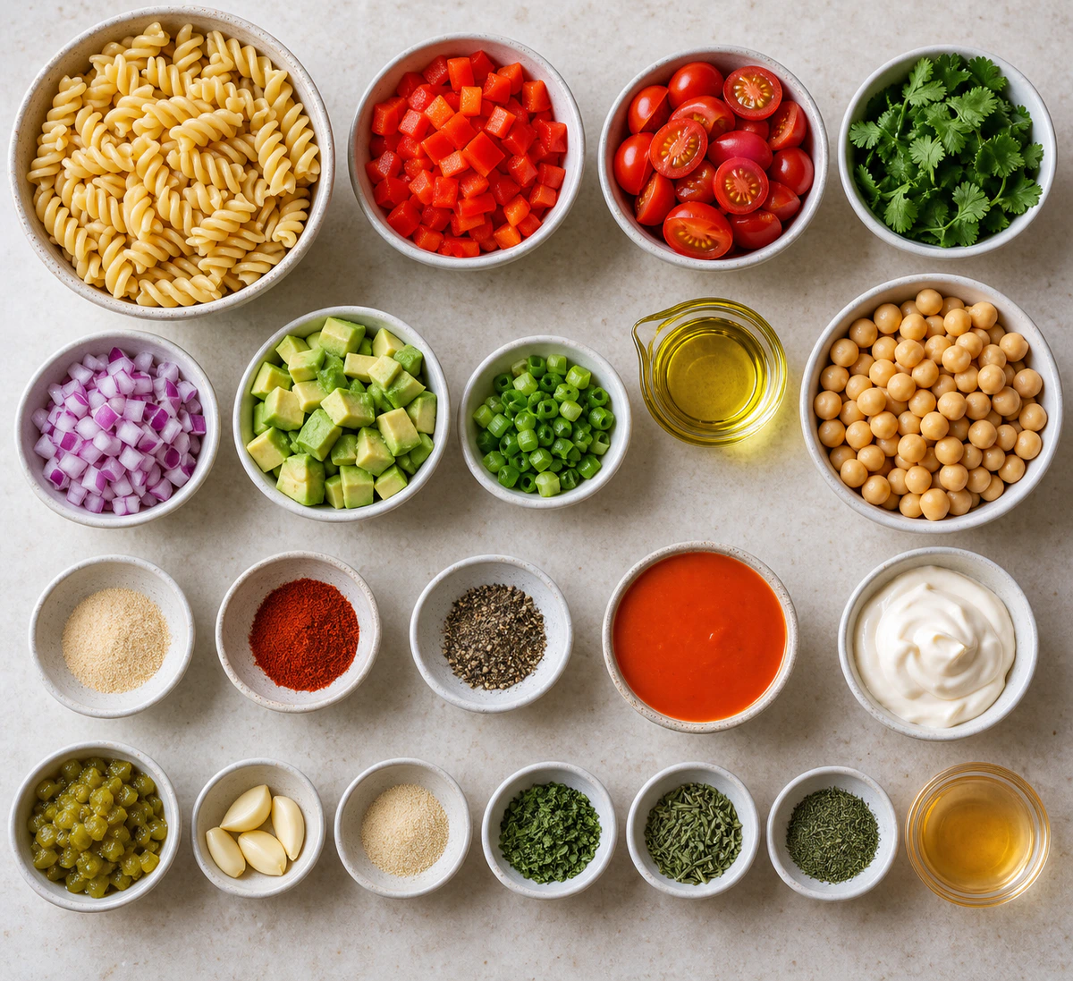 Exact measured ingredients for Buffalo Chickpea Pasta Salad