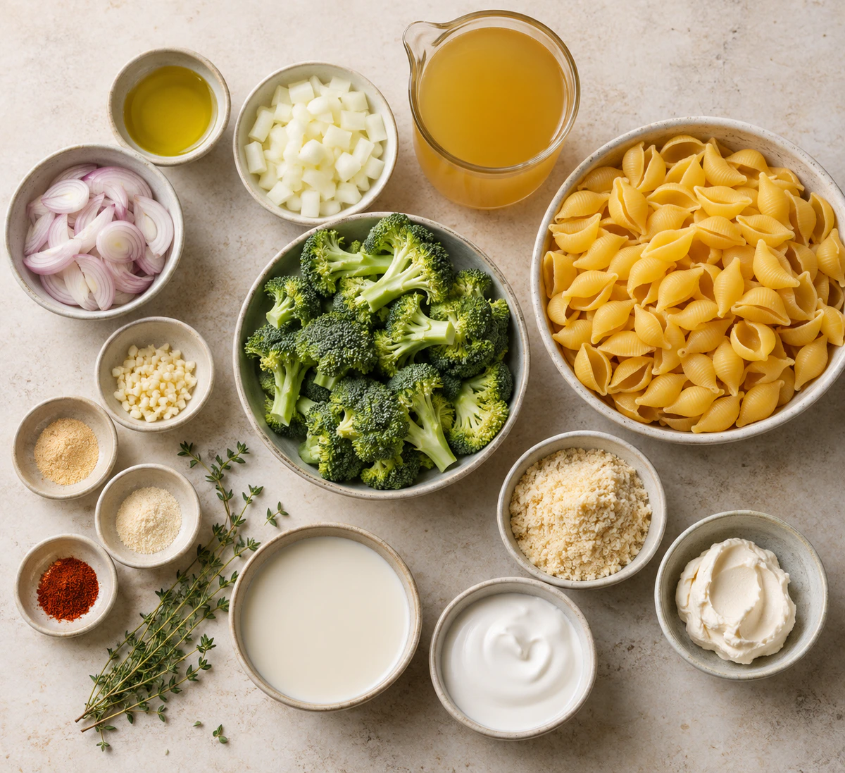 Exact measured ingredients for Creamy Vegan Broccoli & Shells