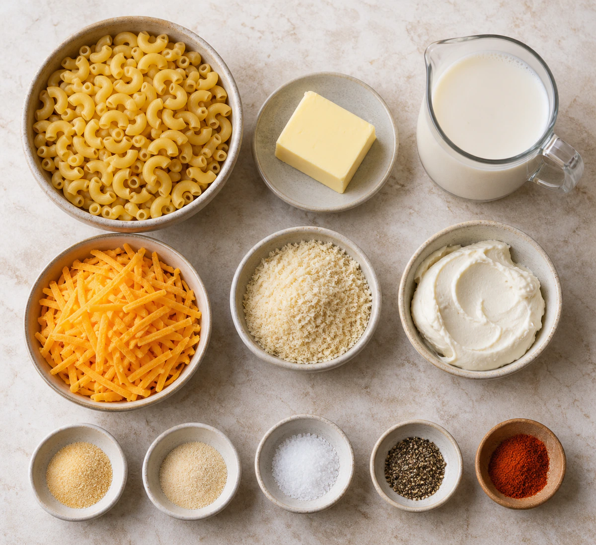 Exact measured ingredients for Creamy Mac and Cheese
