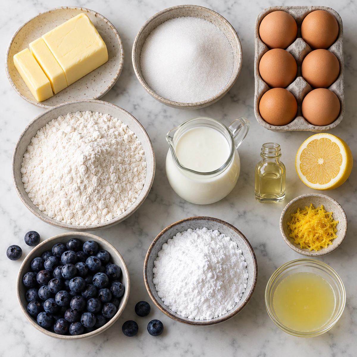 Exact measured ingredients for Lemon Blueberry Pound Cake