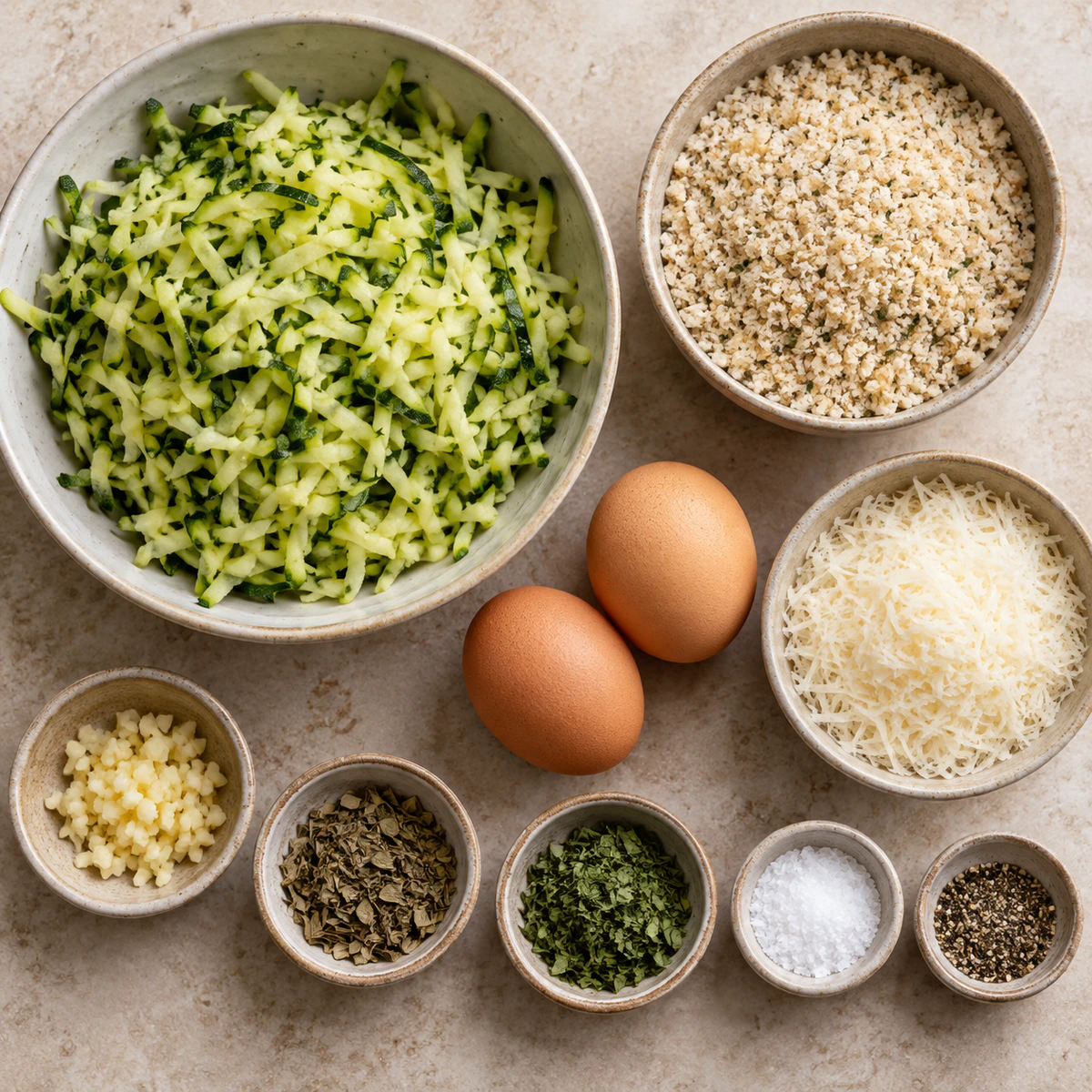 Exact measured ingredients for Easy Baked Zucchini Balls