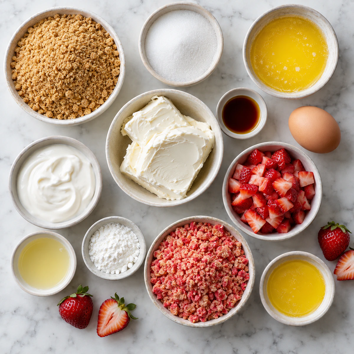 Exact measured ingredients for Mini Strawberry Crunch Cheesecake Bites