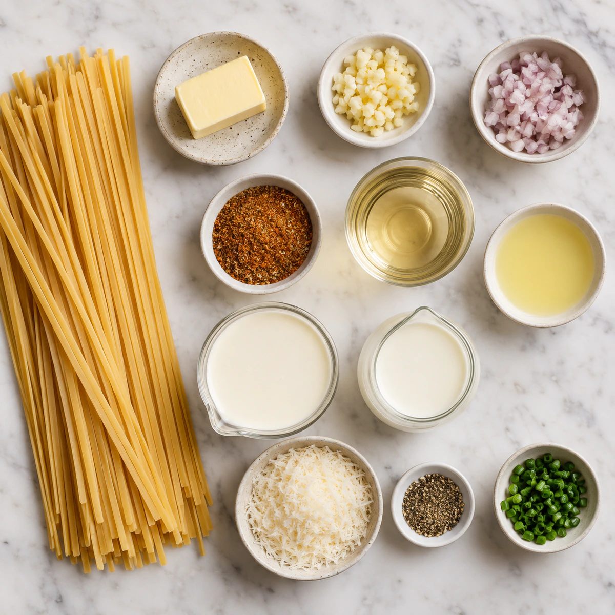 Exact measured ingredients for Spicy Cream Pasta