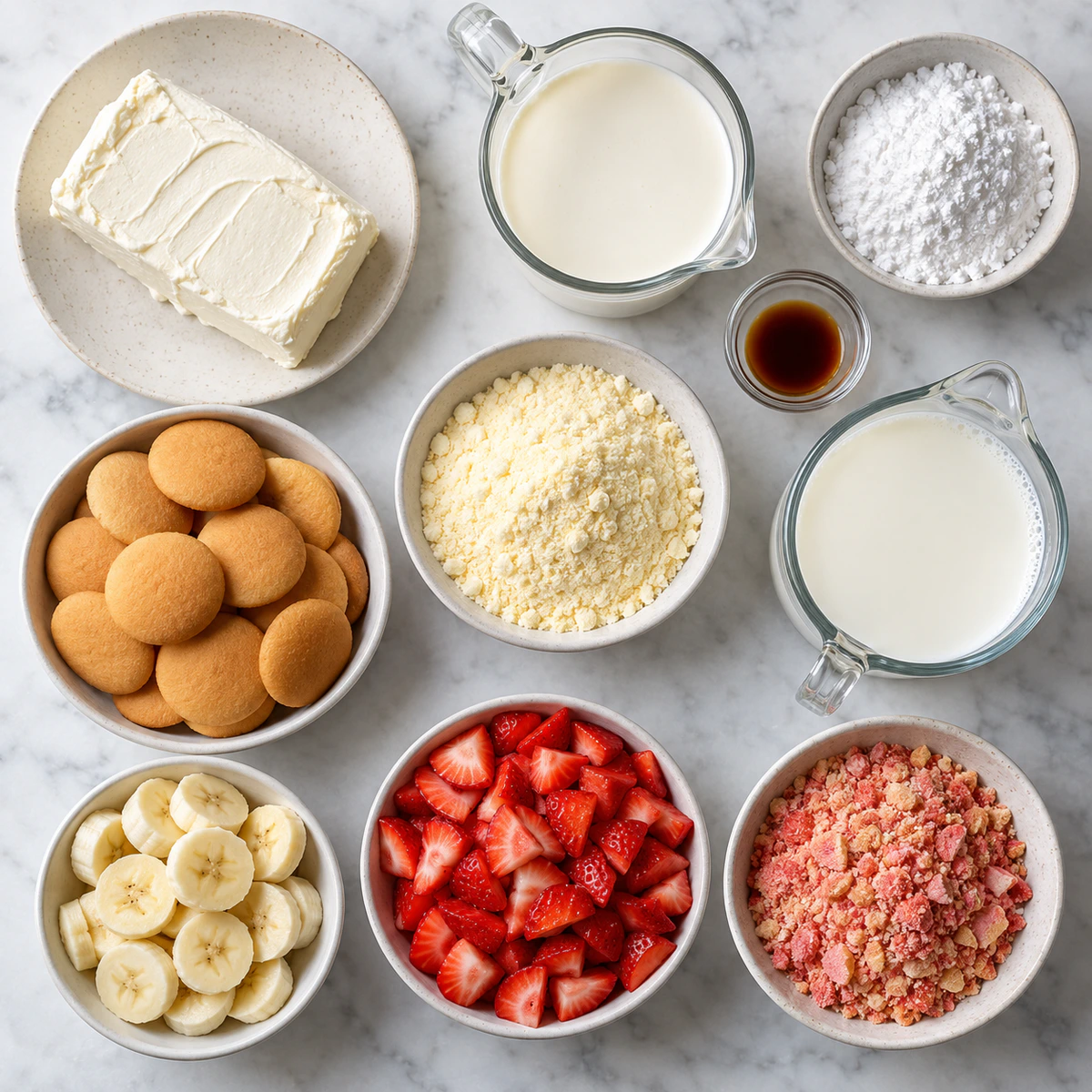 Exact measured ingredients for Easy Strawberry Cheesecake Banana Pudding