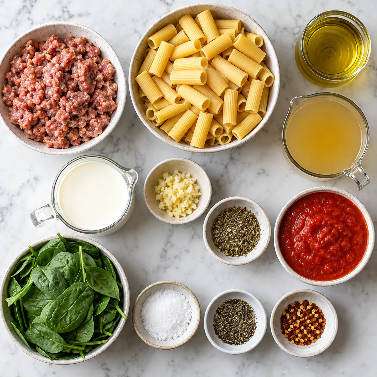Exact measured ingredients for Creamy Sausage Rigatoni