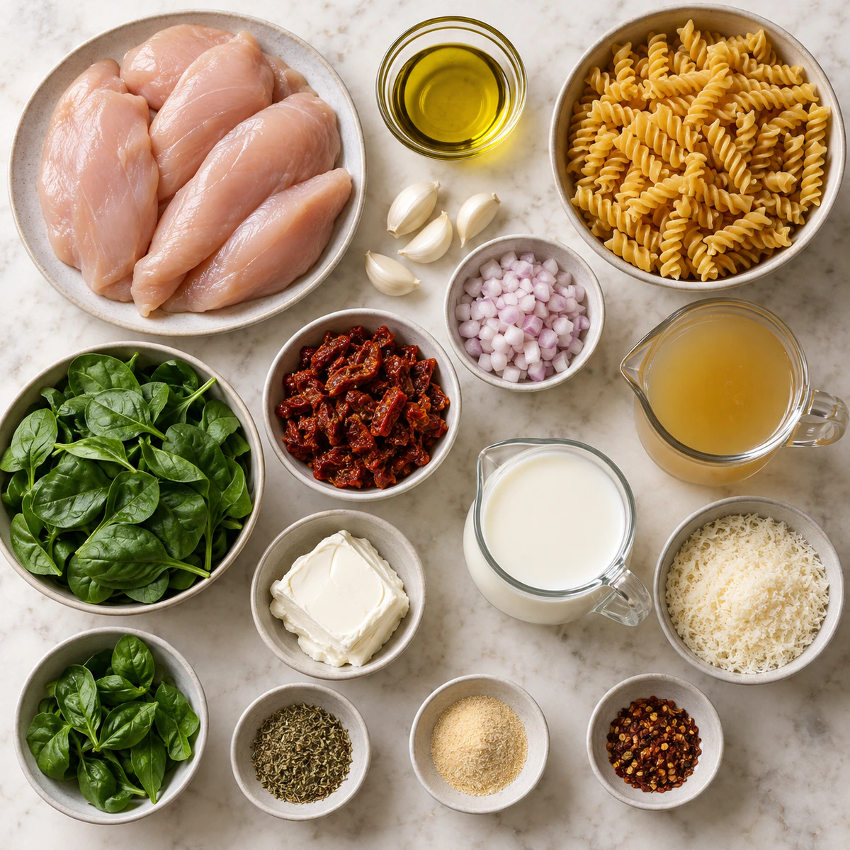 Exact measured ingredients for Sun Dried Tomato Chicken Pasta