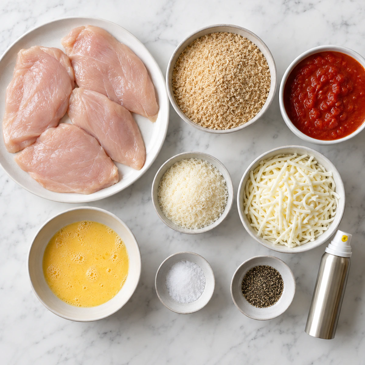 Exact measured ingredients for Easy Baked Chicken Parmesan