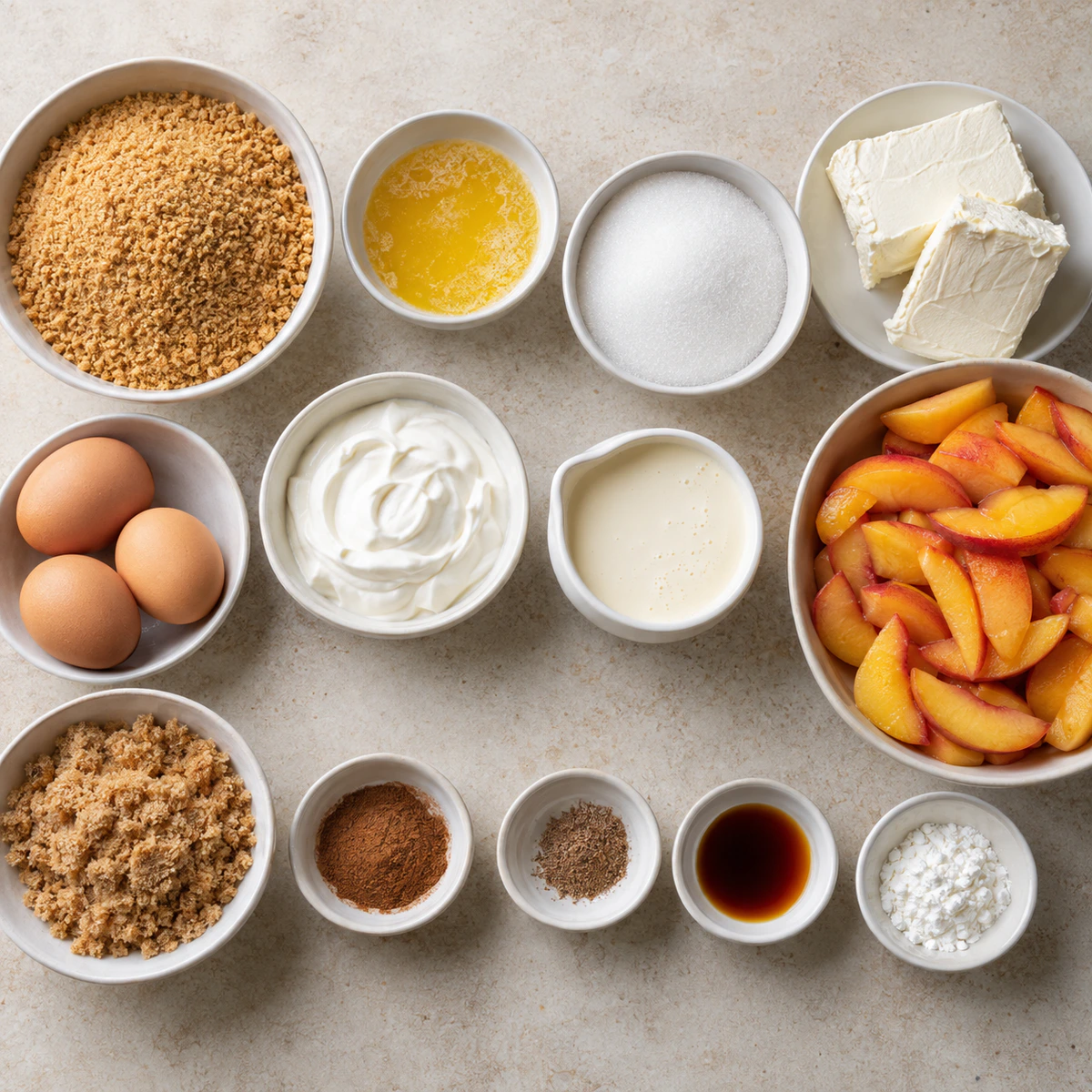 Exact measured ingredients for Peach Cobbler Cheesecake