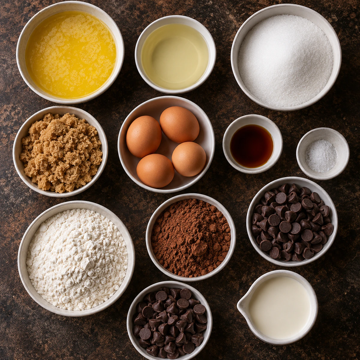 Exact measured ingredients for Chocolate Fudge Brownies