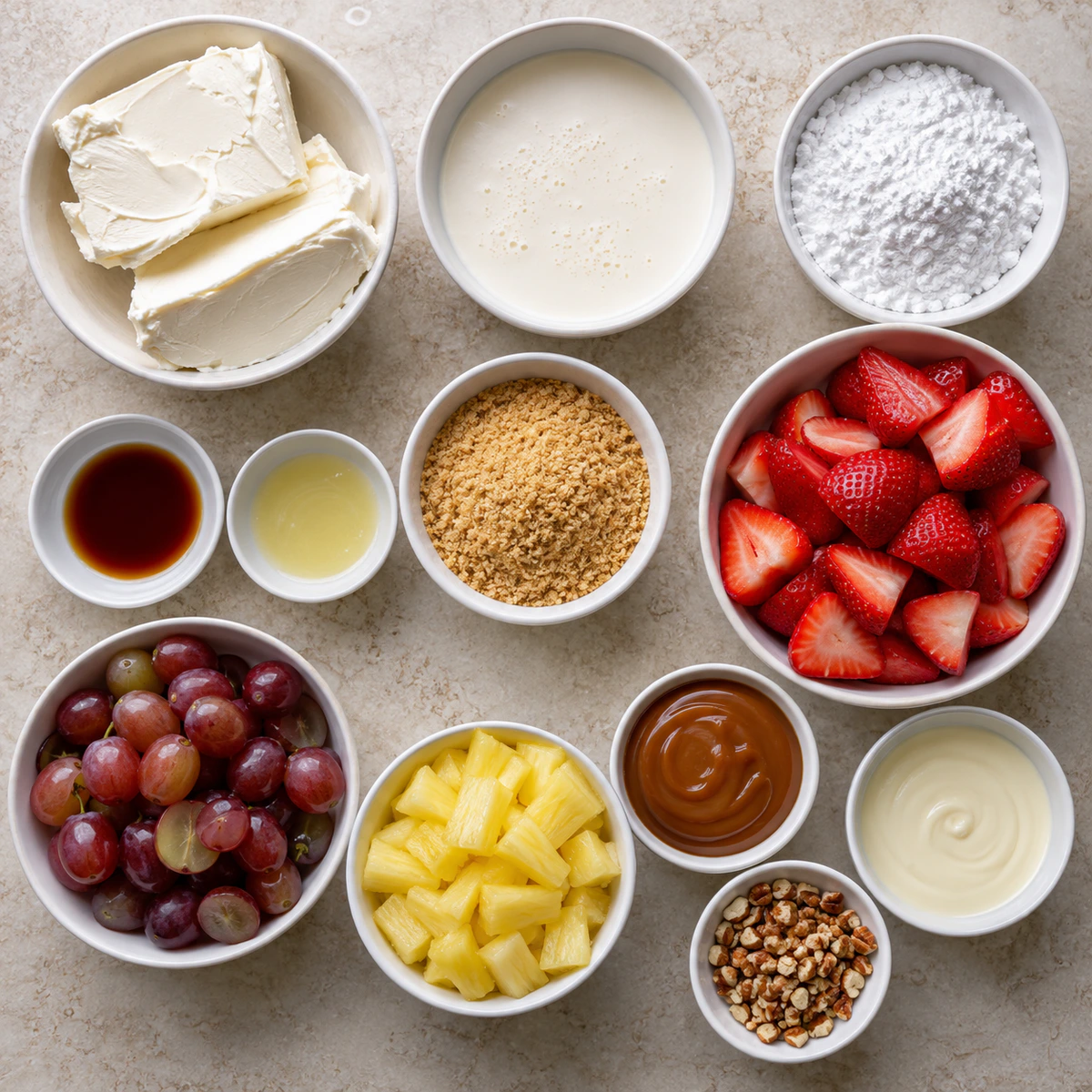 Exact measured ingredients for Cheesecake Fruit Salad