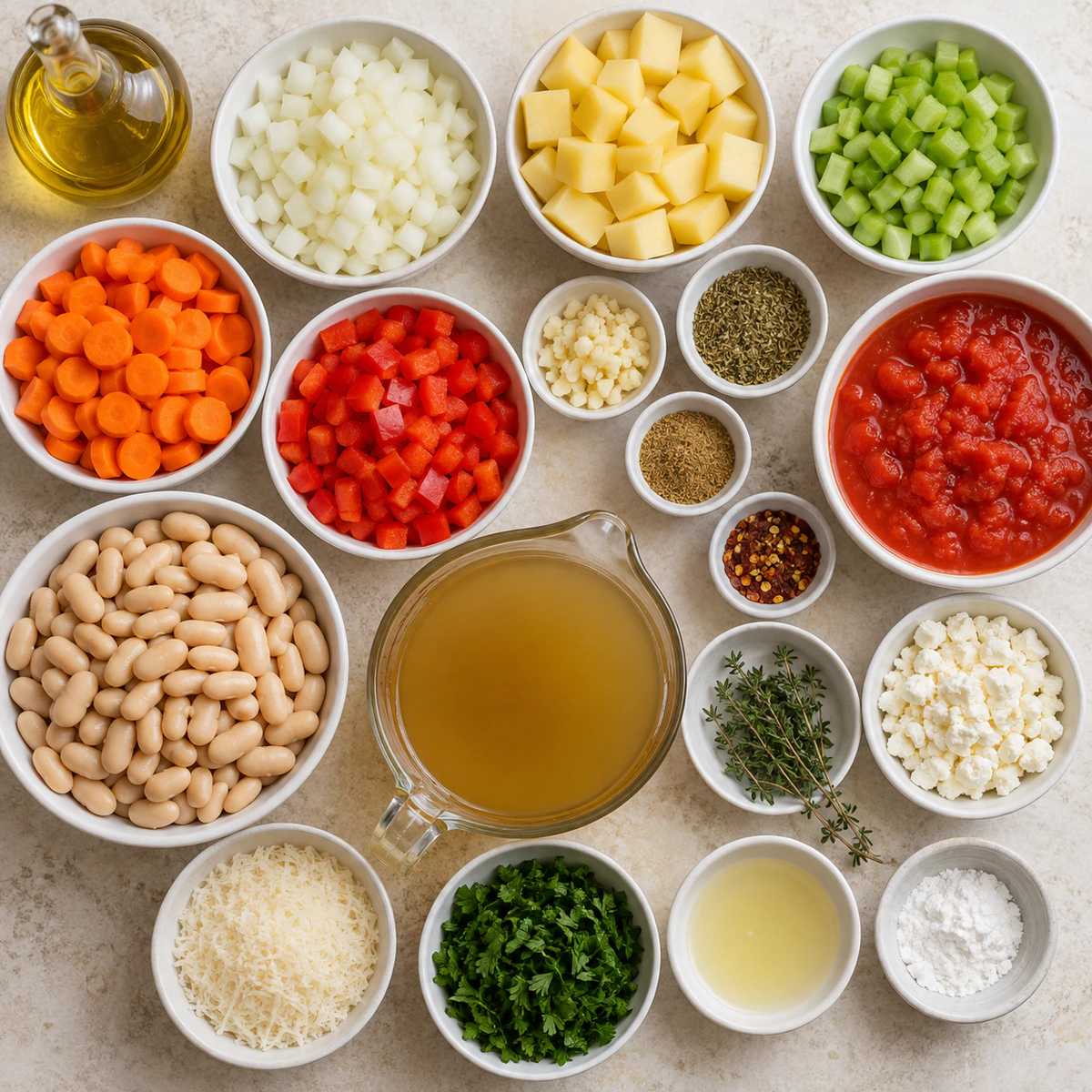 Exact measured ingredients for Mediterranean White Bean Soup