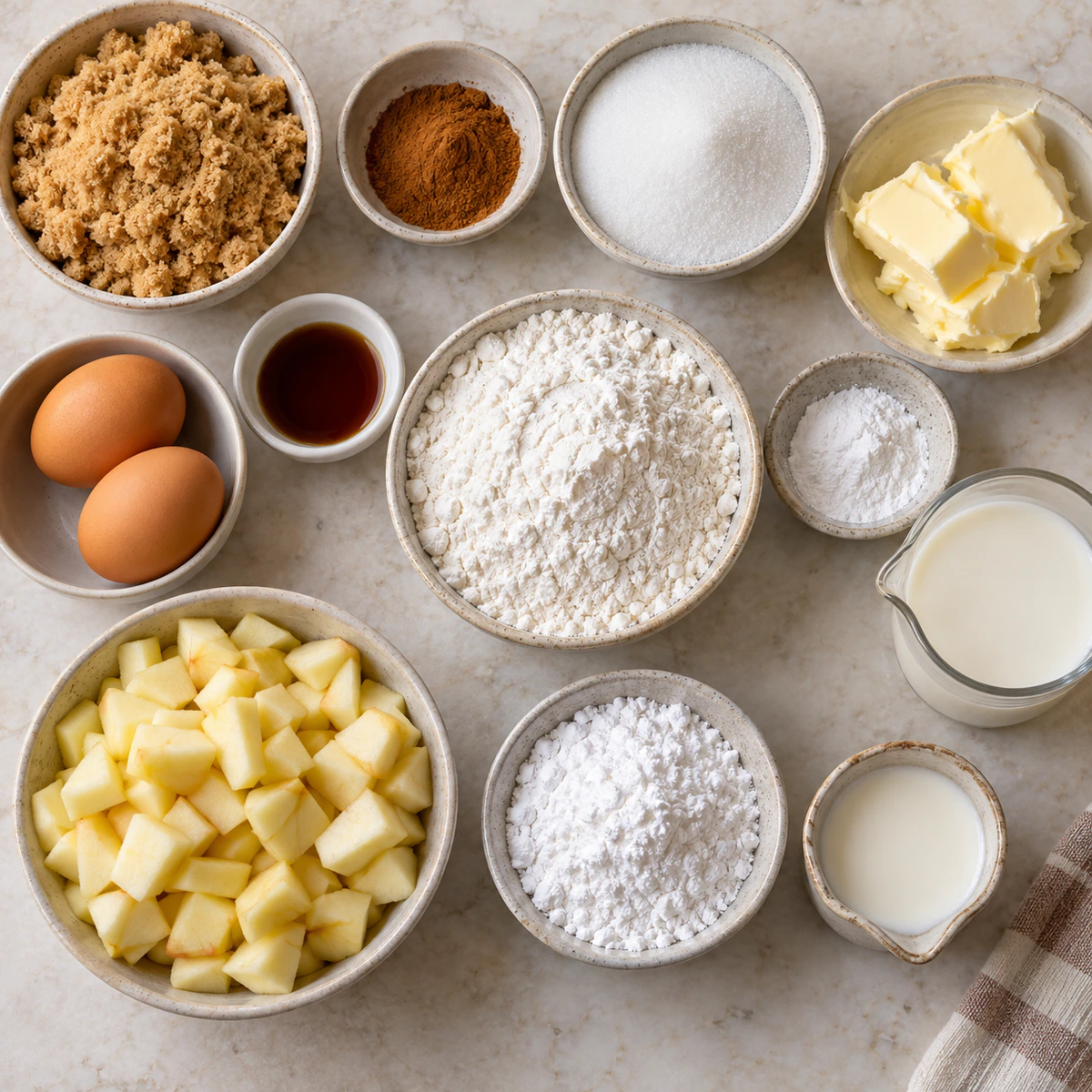 Exact measured ingredients for Cinnamon Apple Fritter Bread