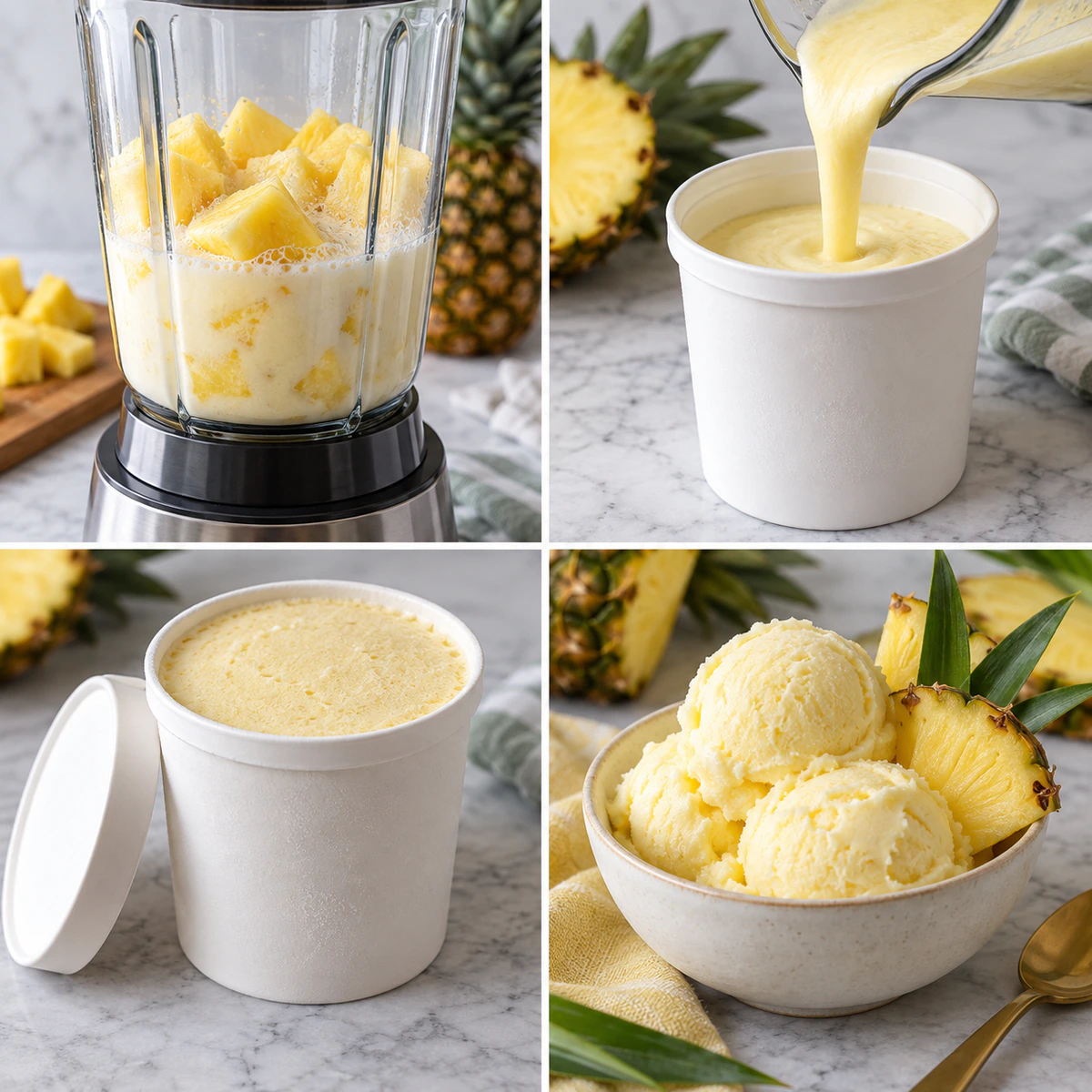 Four chronological preparation stages for Ninja Creami Dole Whip
