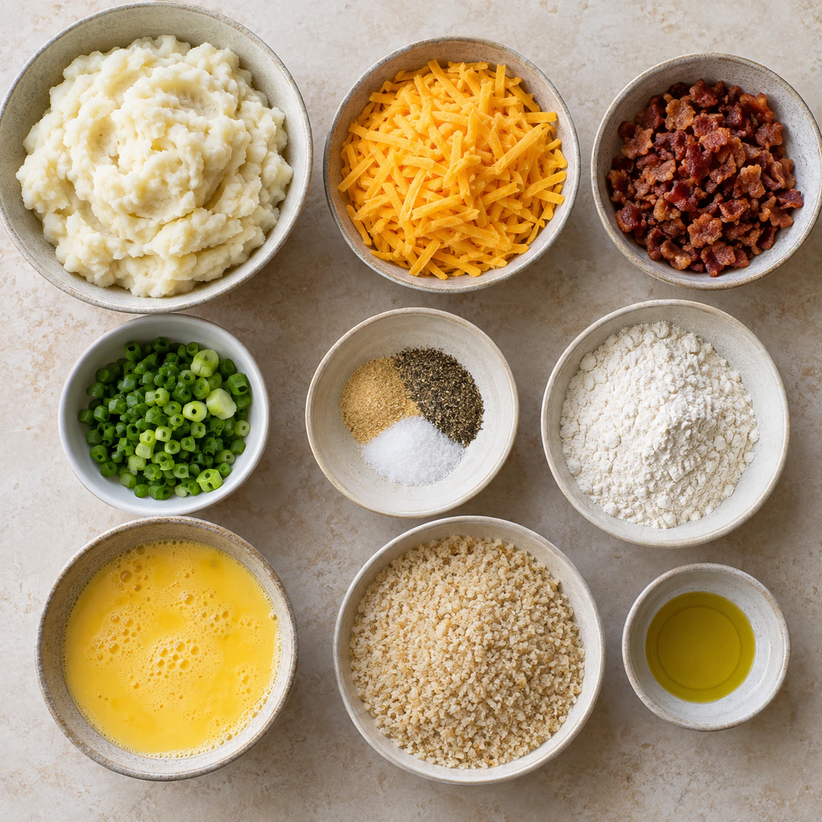 Exact measured ingredients for Baked Potato Cheese Balls