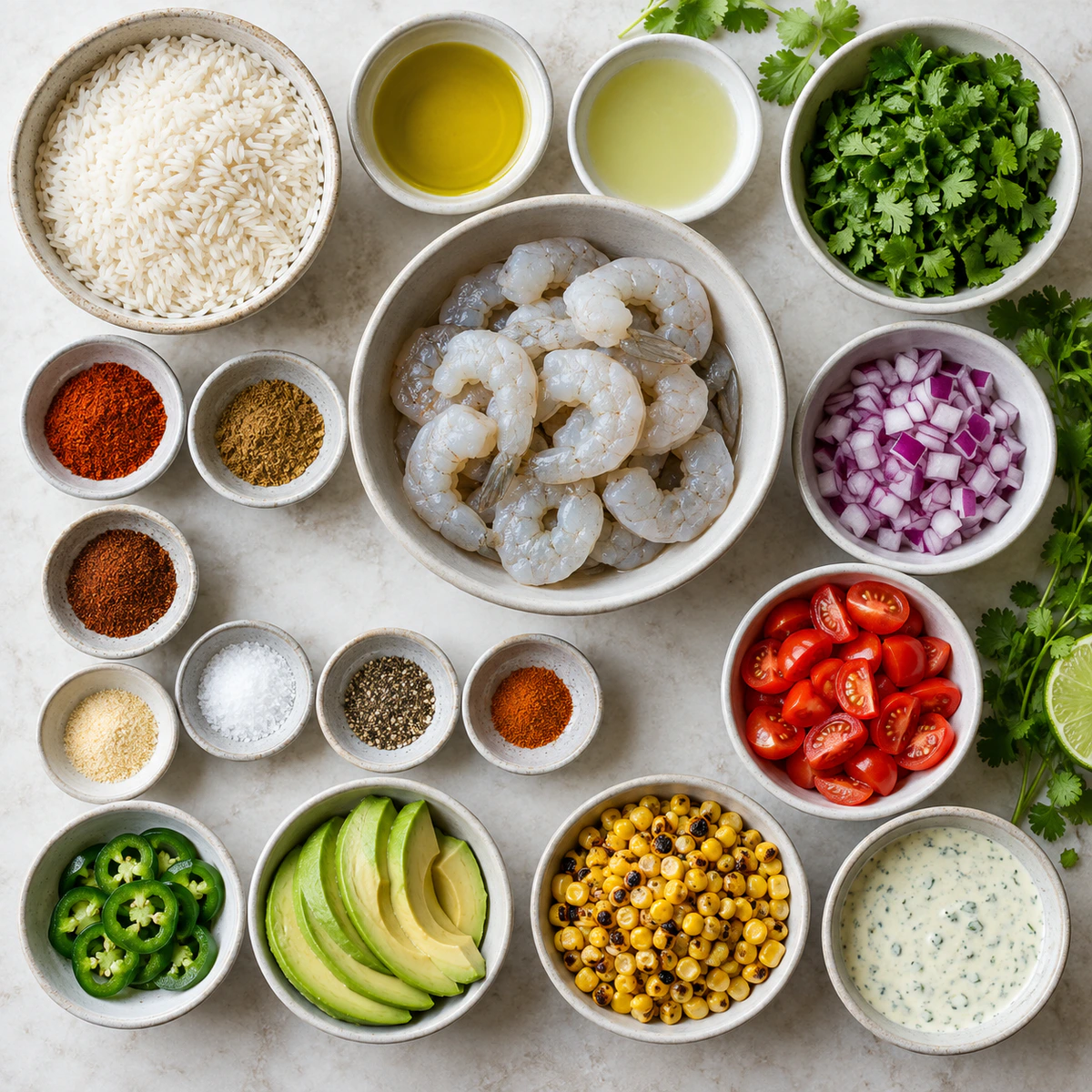 Exact measured ingredients for Fiesta Shrimp Rice Bowl