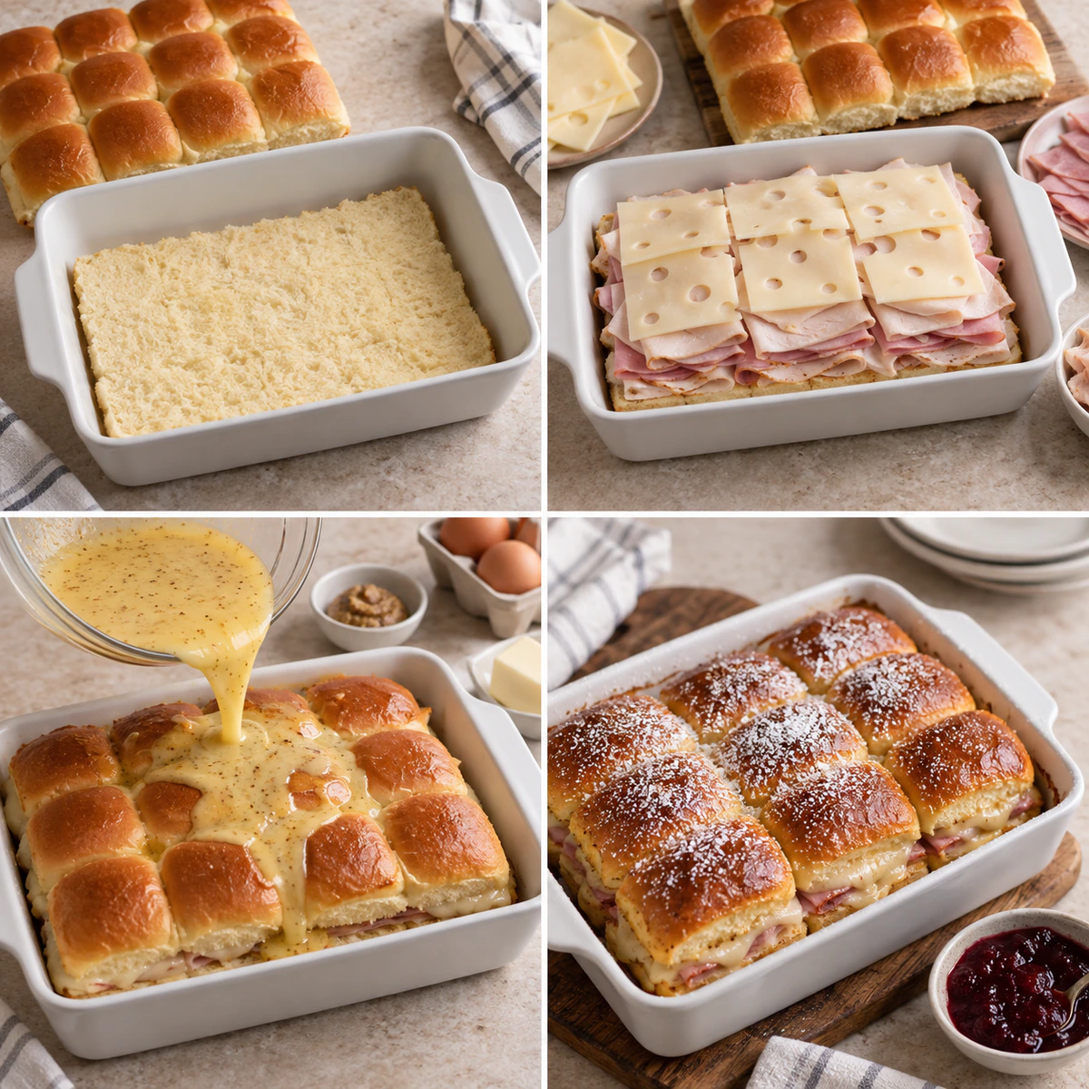 Four chronological preparation stages for Monte Cristo Sliders