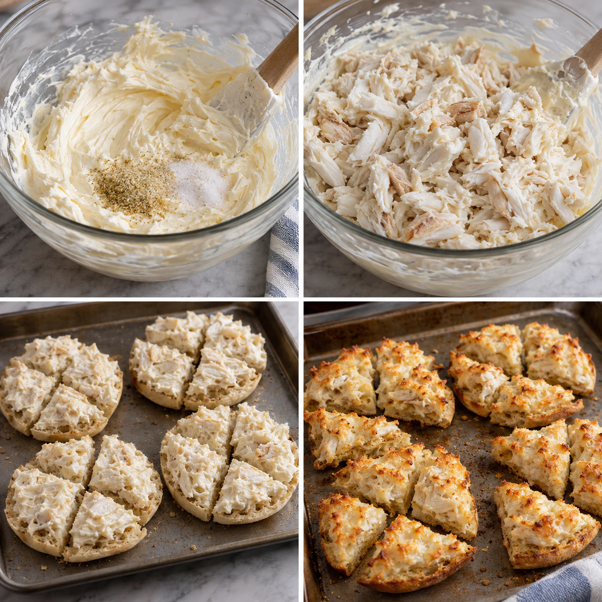 Four chronological preparation stages for Easy Crabbies