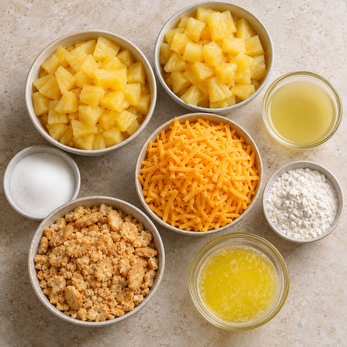 Exact measured ingredients for Pineapple Cheese Casserole