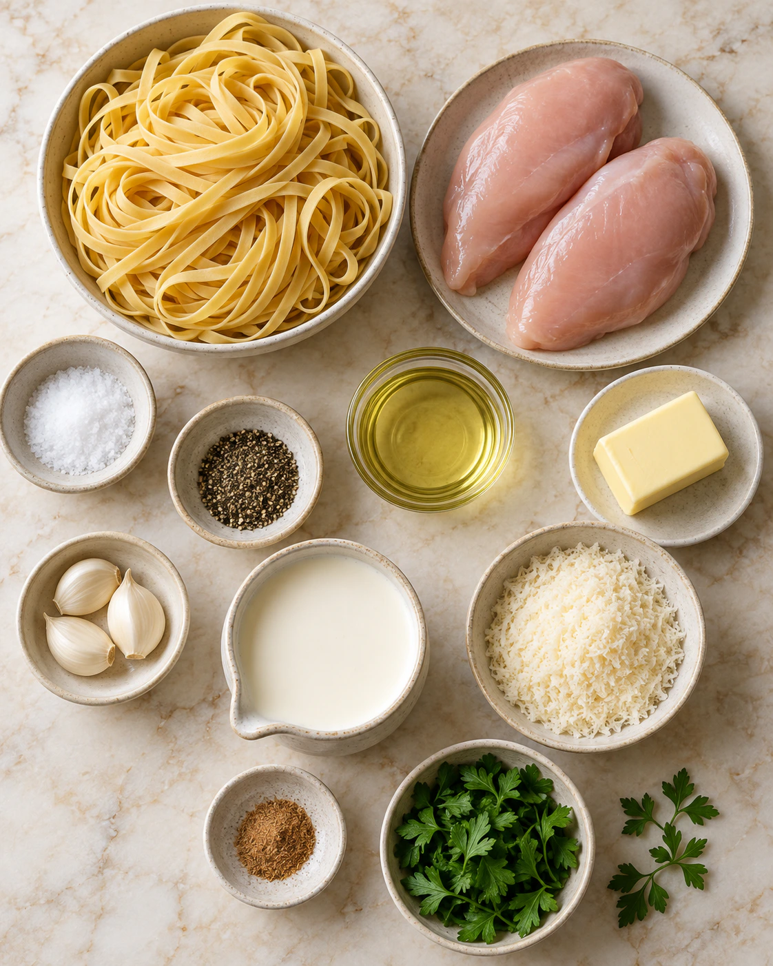 Exact measured ingredients for Chicken Alfredo Pasta
