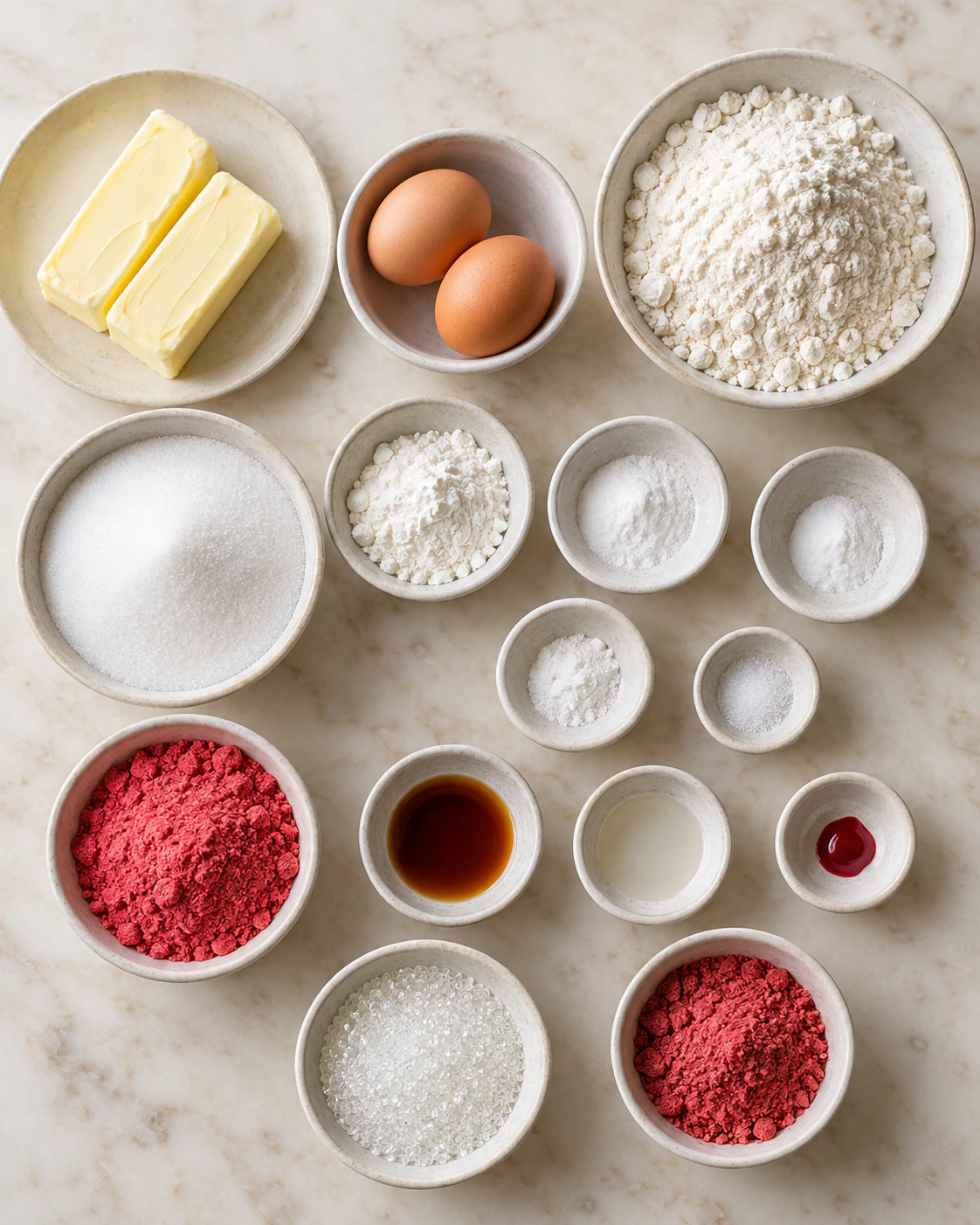 Exact measured ingredients for Strawberry Sugar Cookies with Sparkling Strawberry Sugar