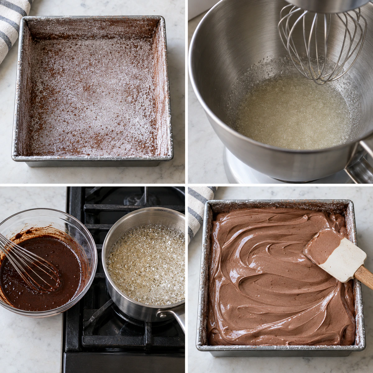 Four chronological preparation stages for Chocolate Marshmallows