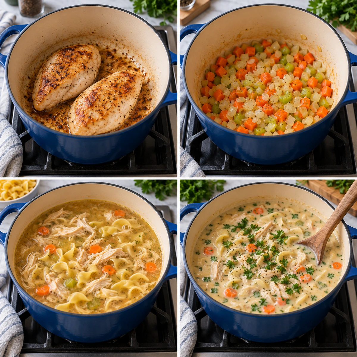 Four chronological preparation stages for Cozy Comfort Classic