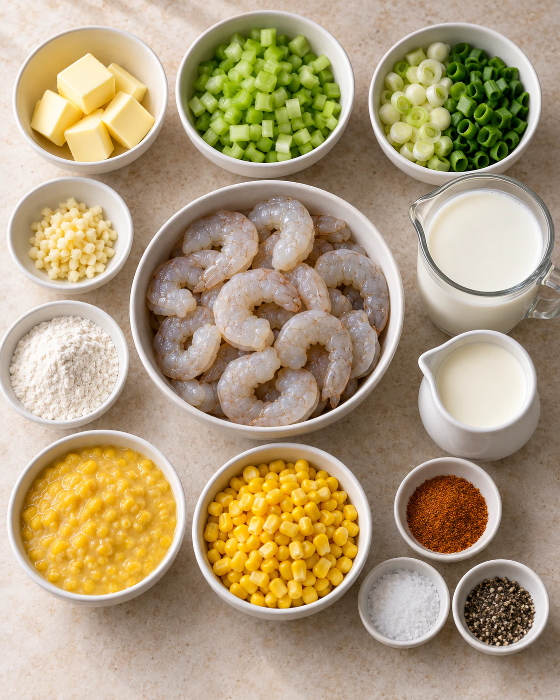 Exact measured ingredients for Shrimp and Corn Soup