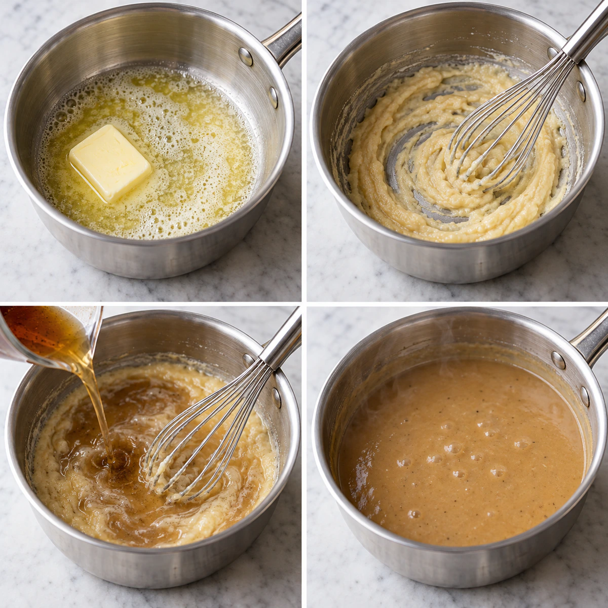 Four chronological preparation stages for Easy Holiday Sauce