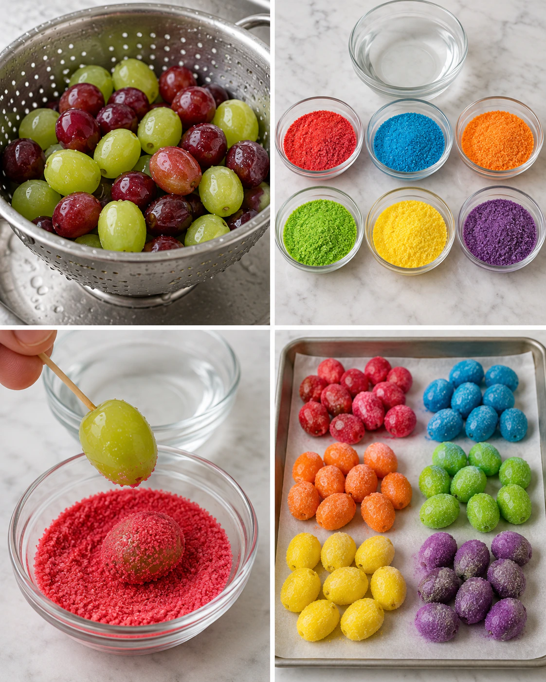 Four chronological preparation stages for Easy 2-Ingredient Sweet Grapes