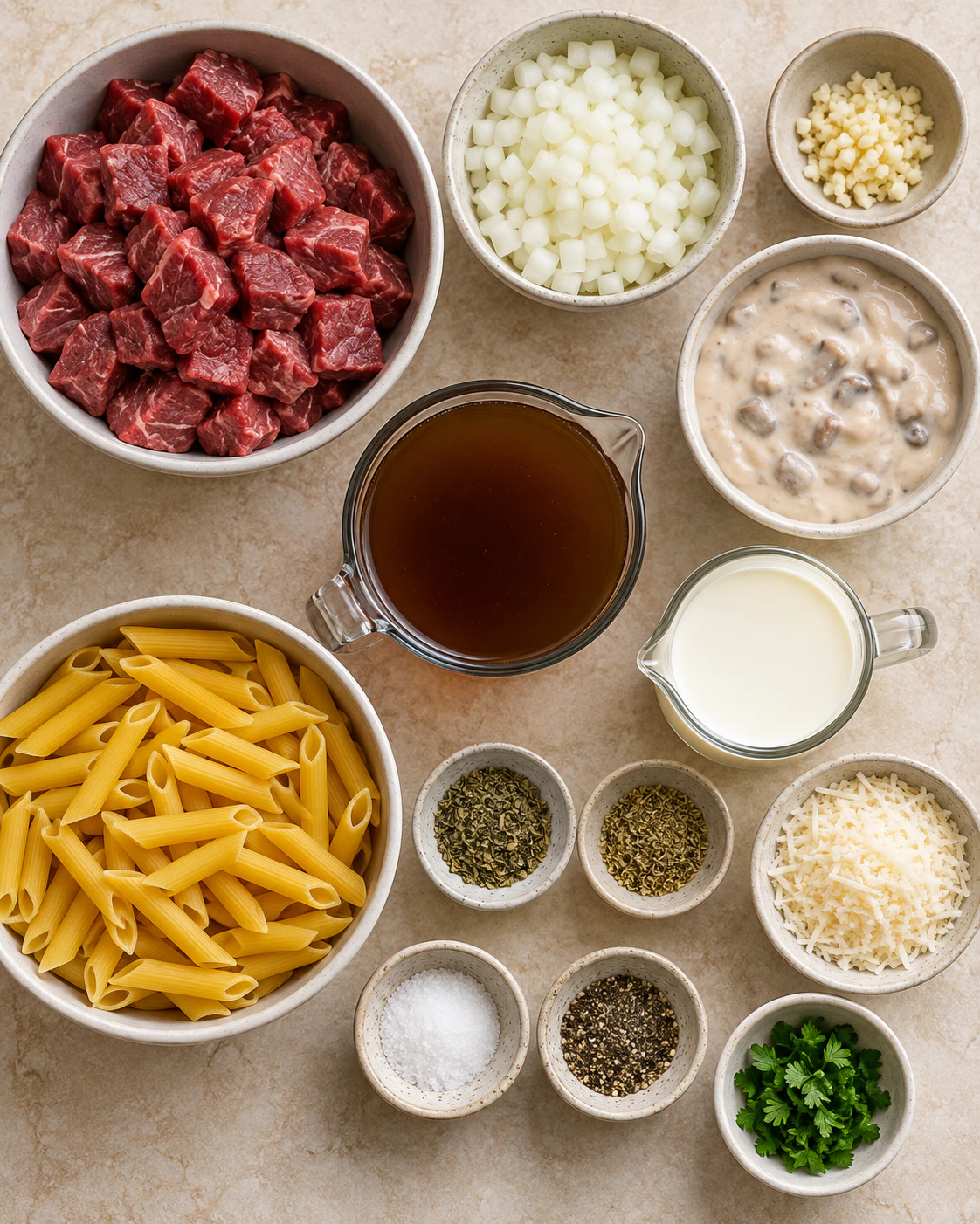 Exact measured ingredients for Easy Beef Pasta Dinner