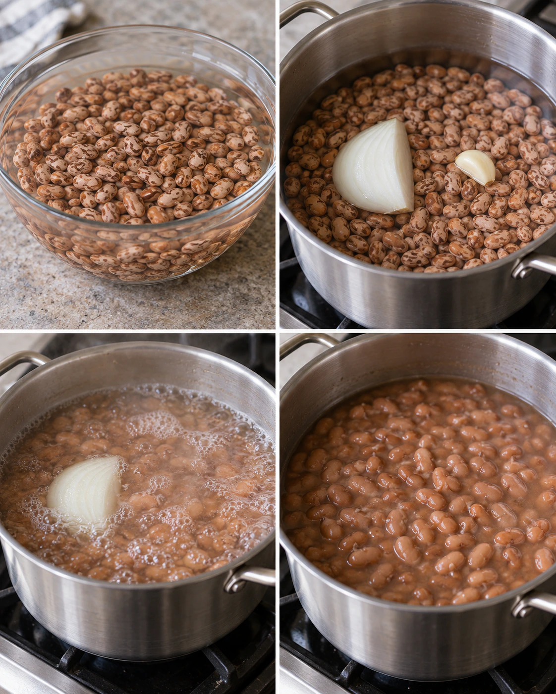 Four chronological preparation stages for Mexican Pot Beans