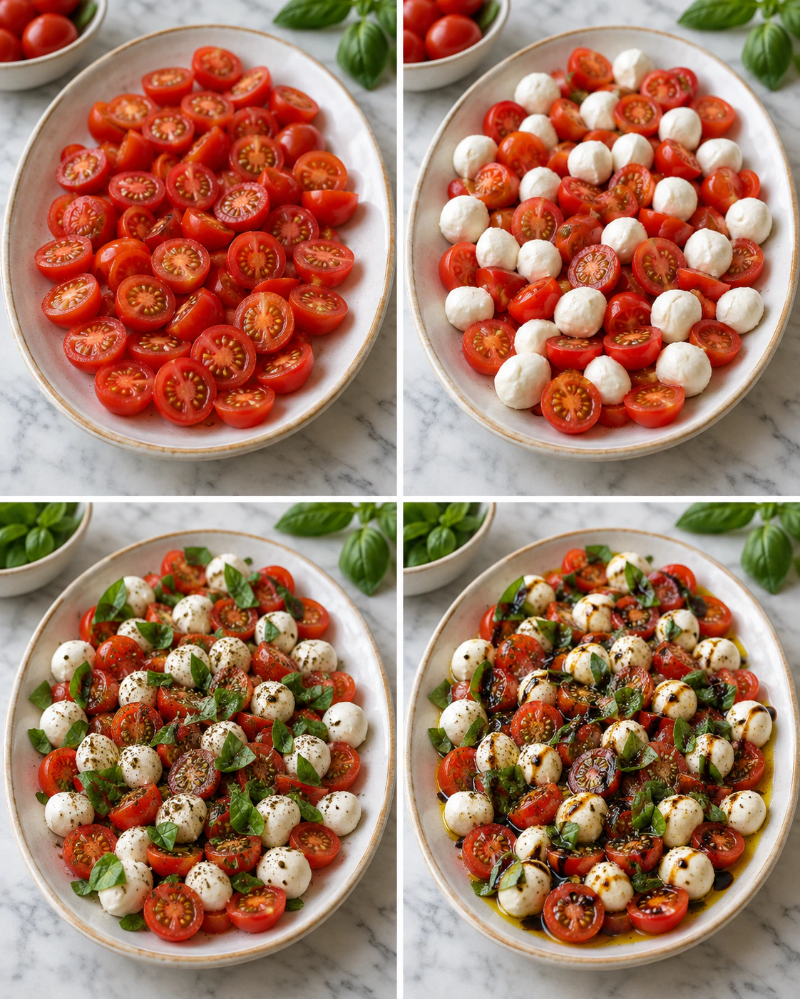 Four chronological preparation stages for Quick Fresh Salad