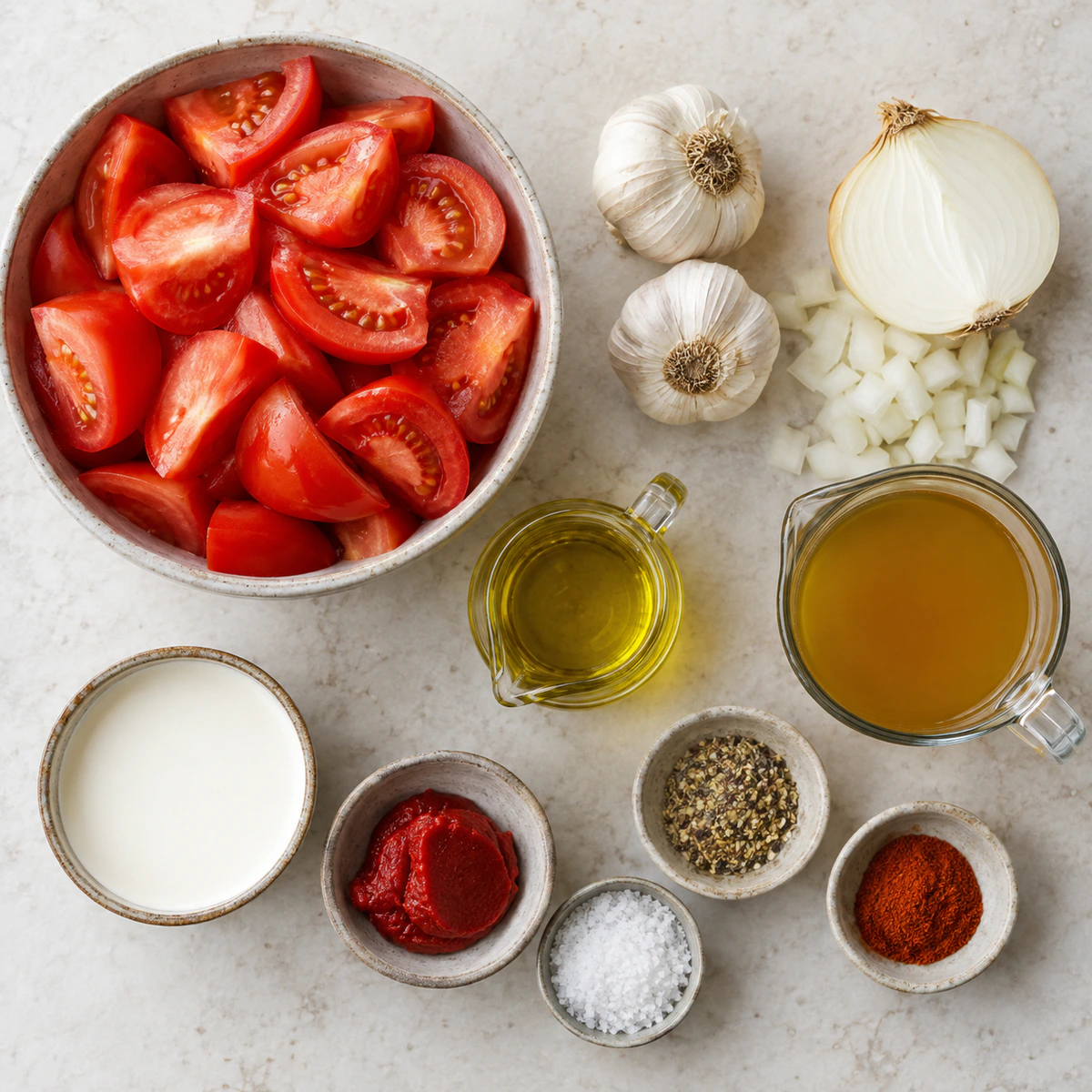 Exact measured ingredients for Creamy Roasted Garlic Tomato Soup