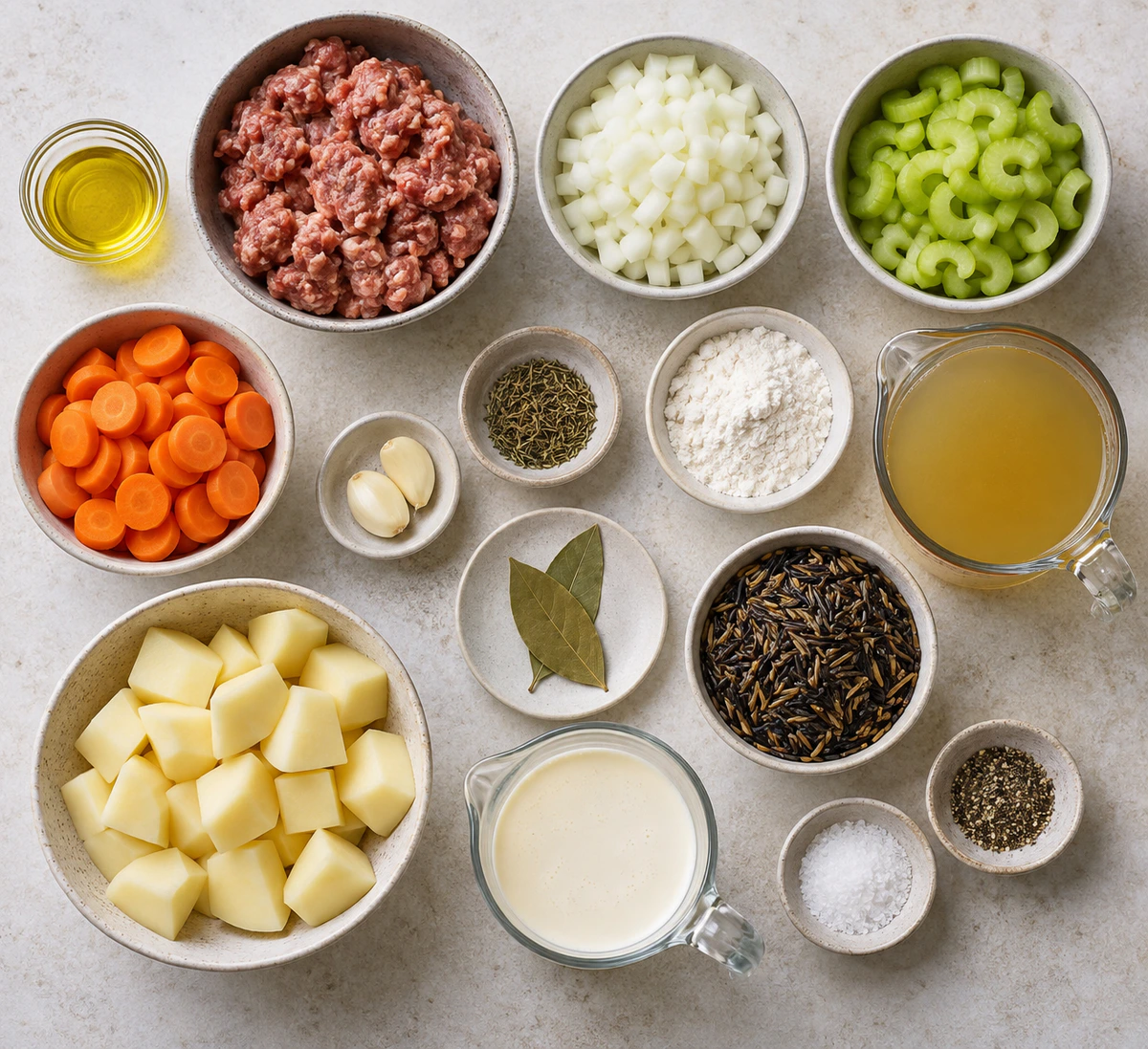 Exact measured ingredients for Potato and Sausage Chowder